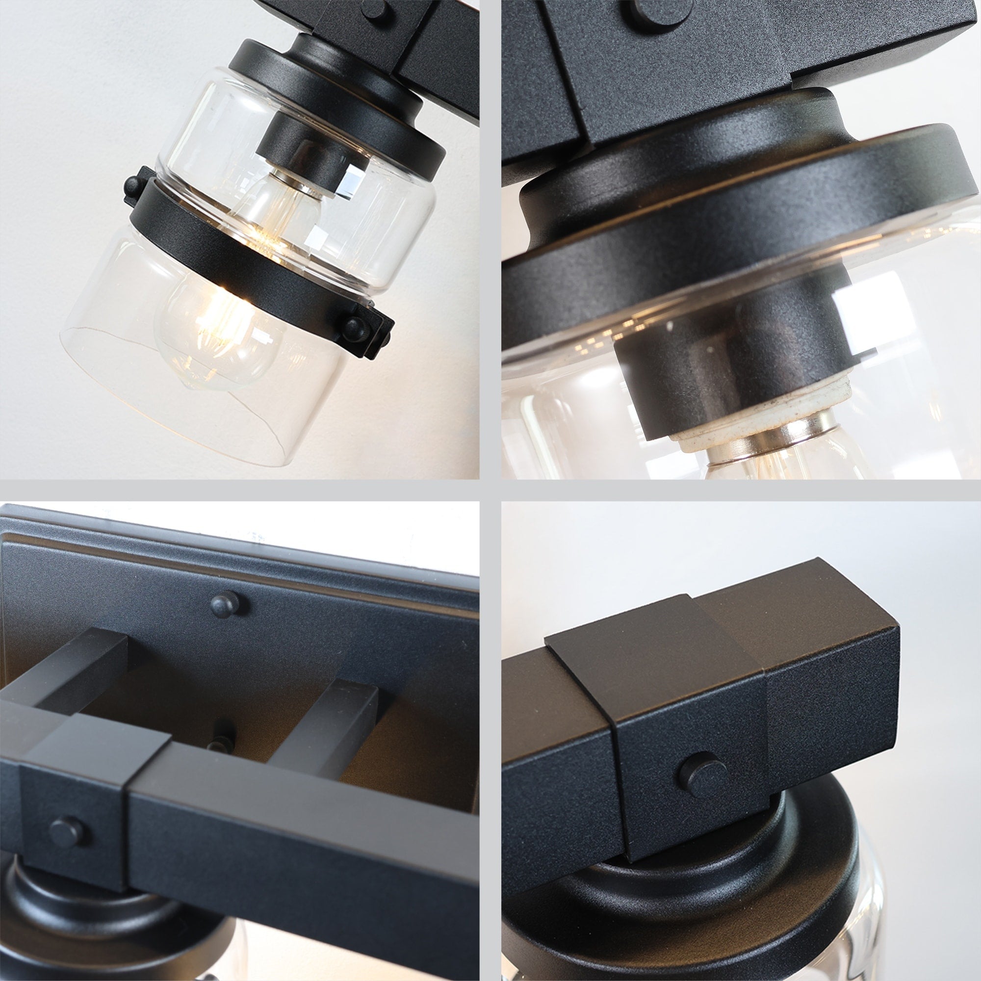 Applique murale de salle de bain ExBrite Farmhouse à 3 lumières, en fer noir à intensité variable