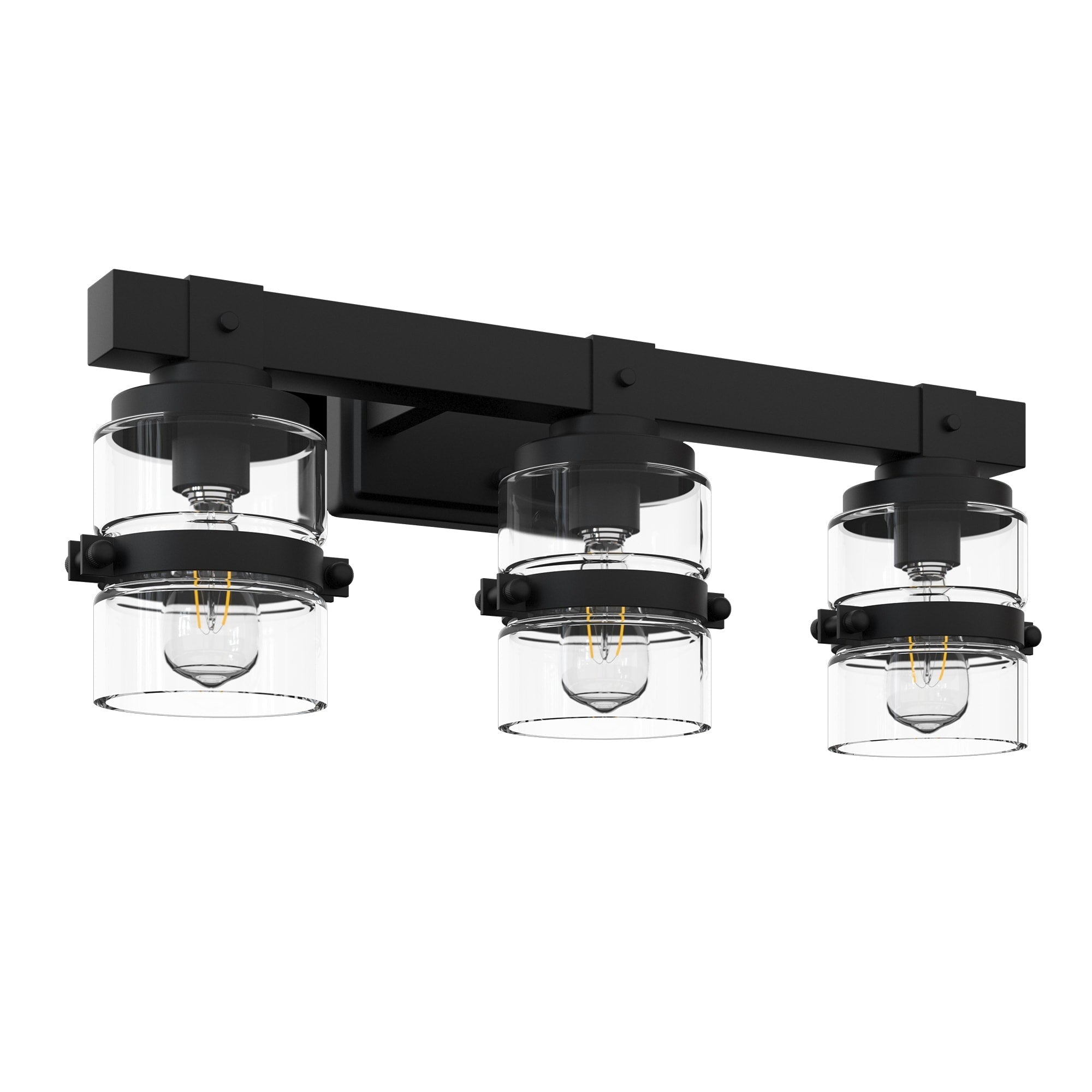 Applique murale de salle de bain ExBrite Farmhouse à 3 lumières, en fer noir à intensité variable