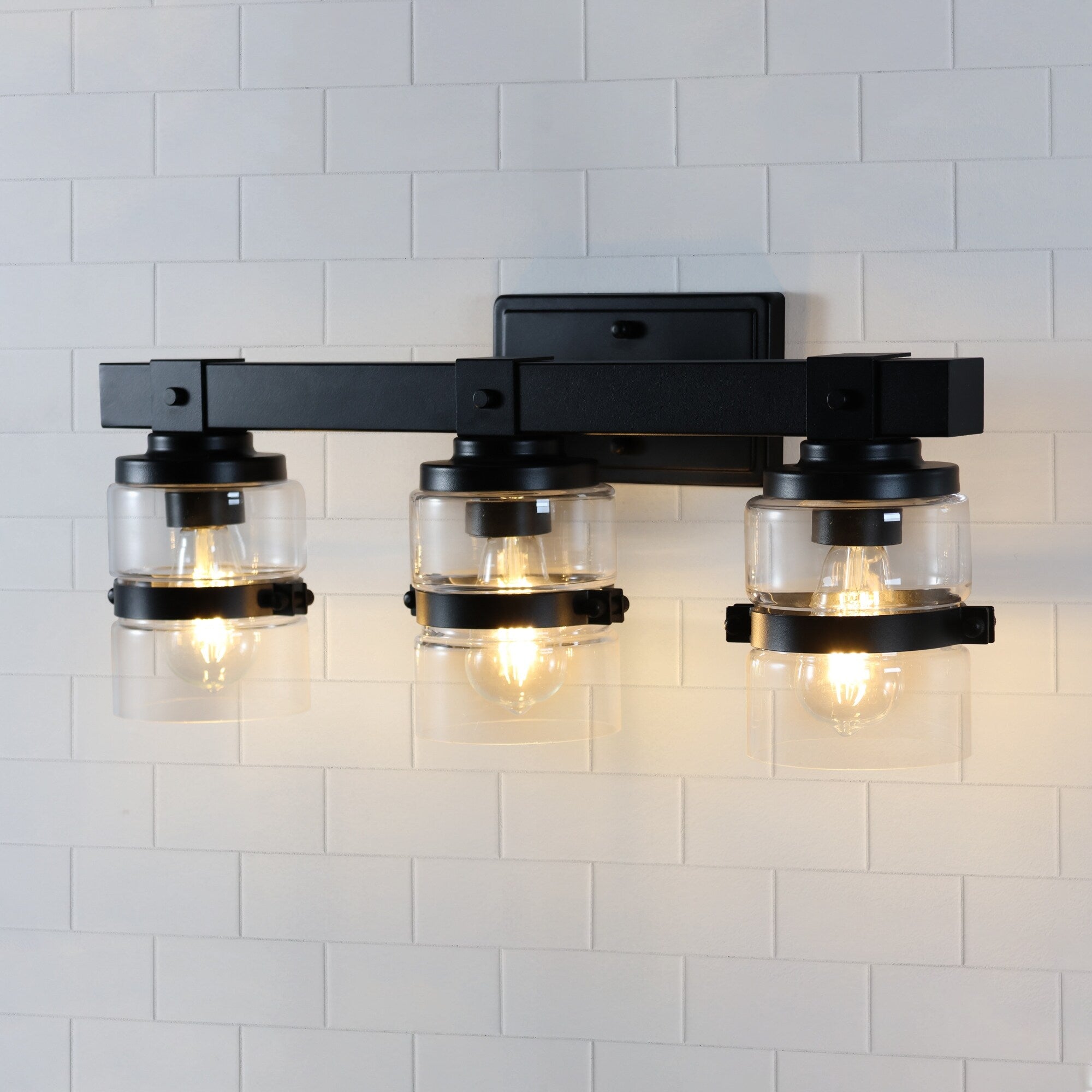 Applique murale de salle de bain ExBrite Farmhouse à 3 lumières, en fer noir à intensité variable