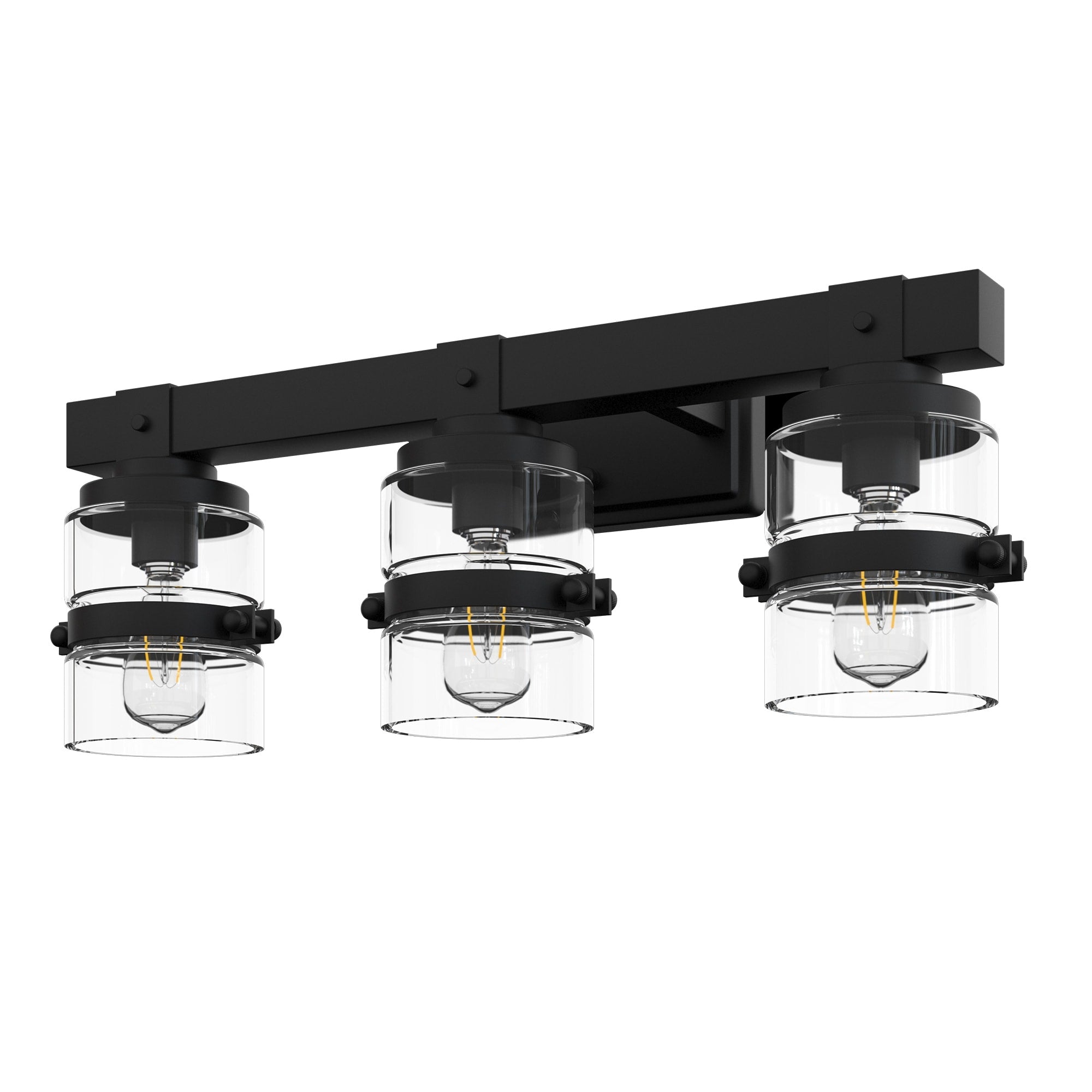 Applique murale de salle de bain ExBrite Farmhouse à 3 lumières, en fer noir à intensité variable