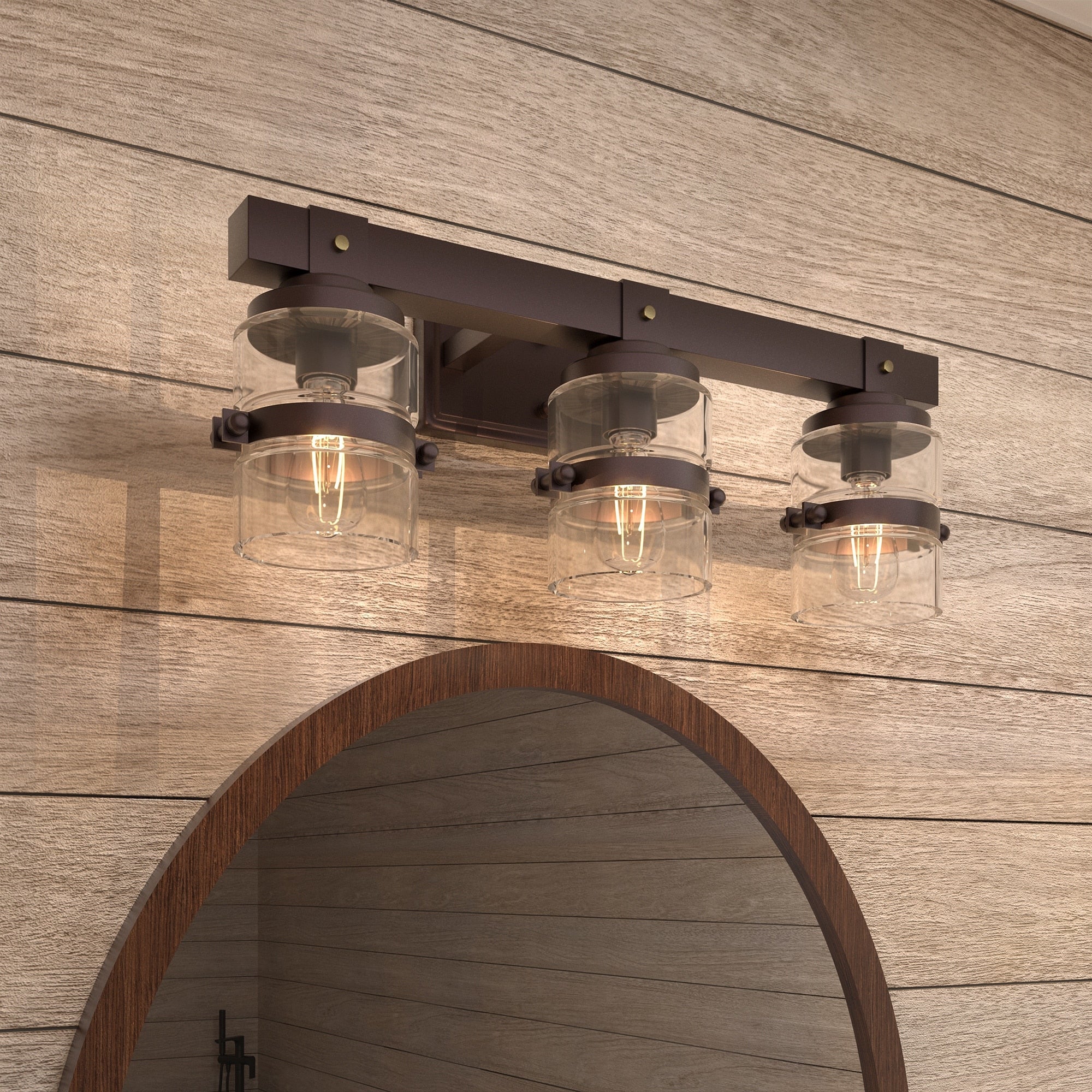 Applique murale de salle de bain ExBrite Farmhouse à 3 lumières, en fer noir à intensité variable