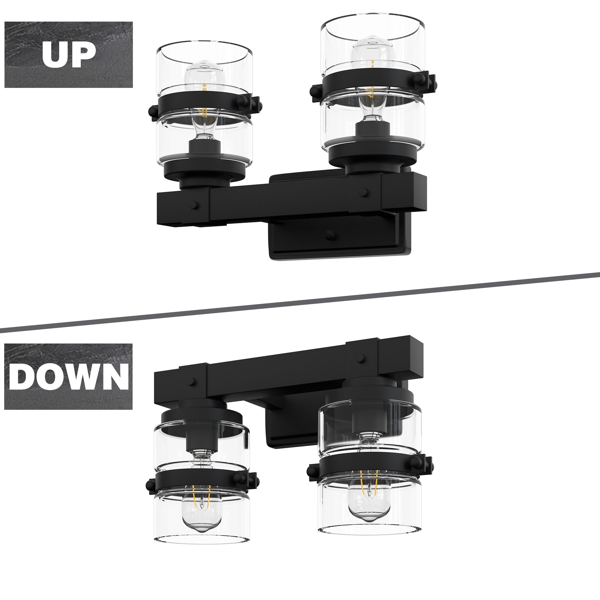 Applique murale de salle de bain ExBrite Farmhouse à 3 lumières, en fer noir à intensité variable