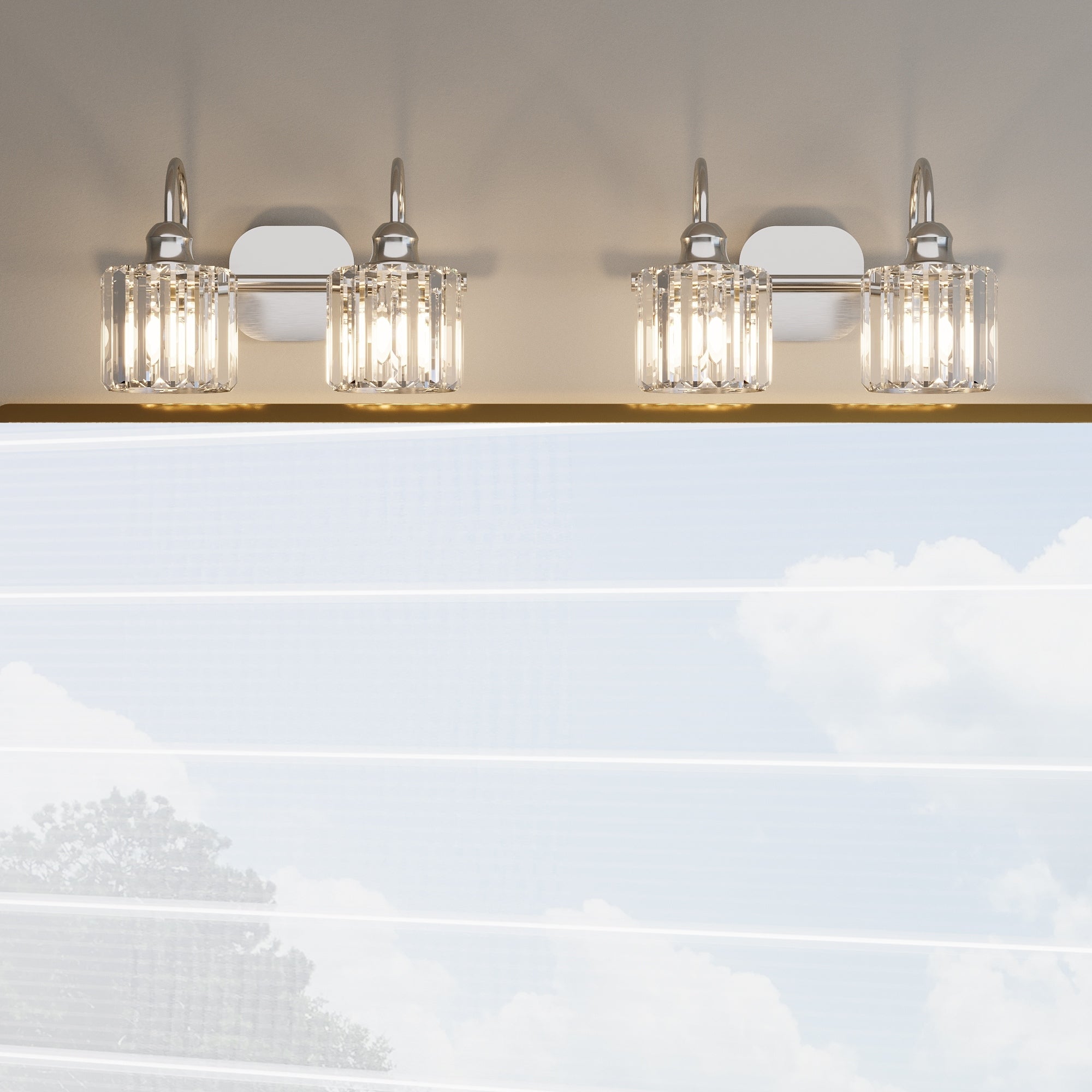 Appliques murales modernes ExBrite en cristal doré rose à 1, 2, 3, 4 ou 5 lumières pour salle de bain, à intensité variable