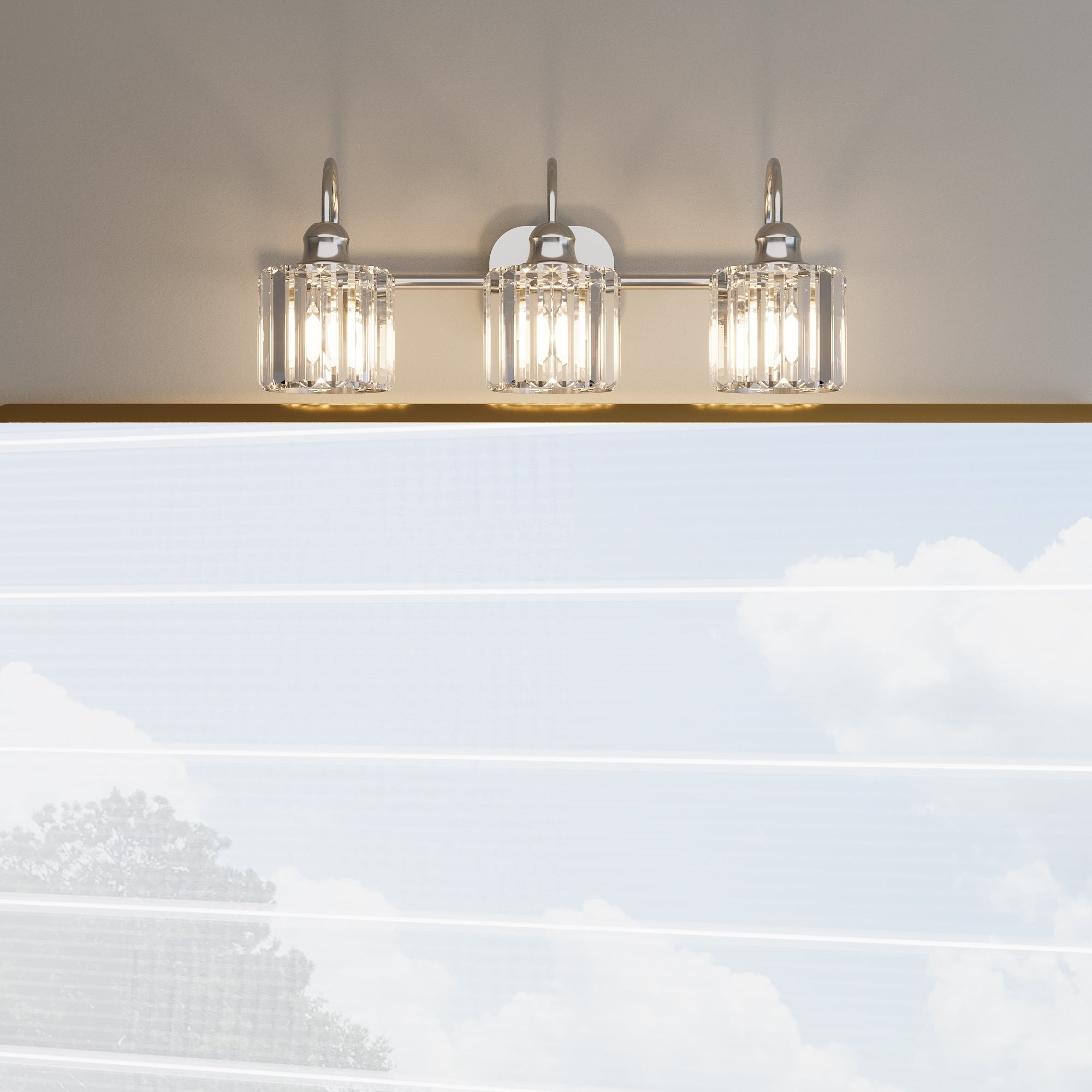 Appliques murales modernes ExBrite en cristal doré rose à 1, 2, 3, 4 ou 5 lumières pour salle de bain, à intensité variable