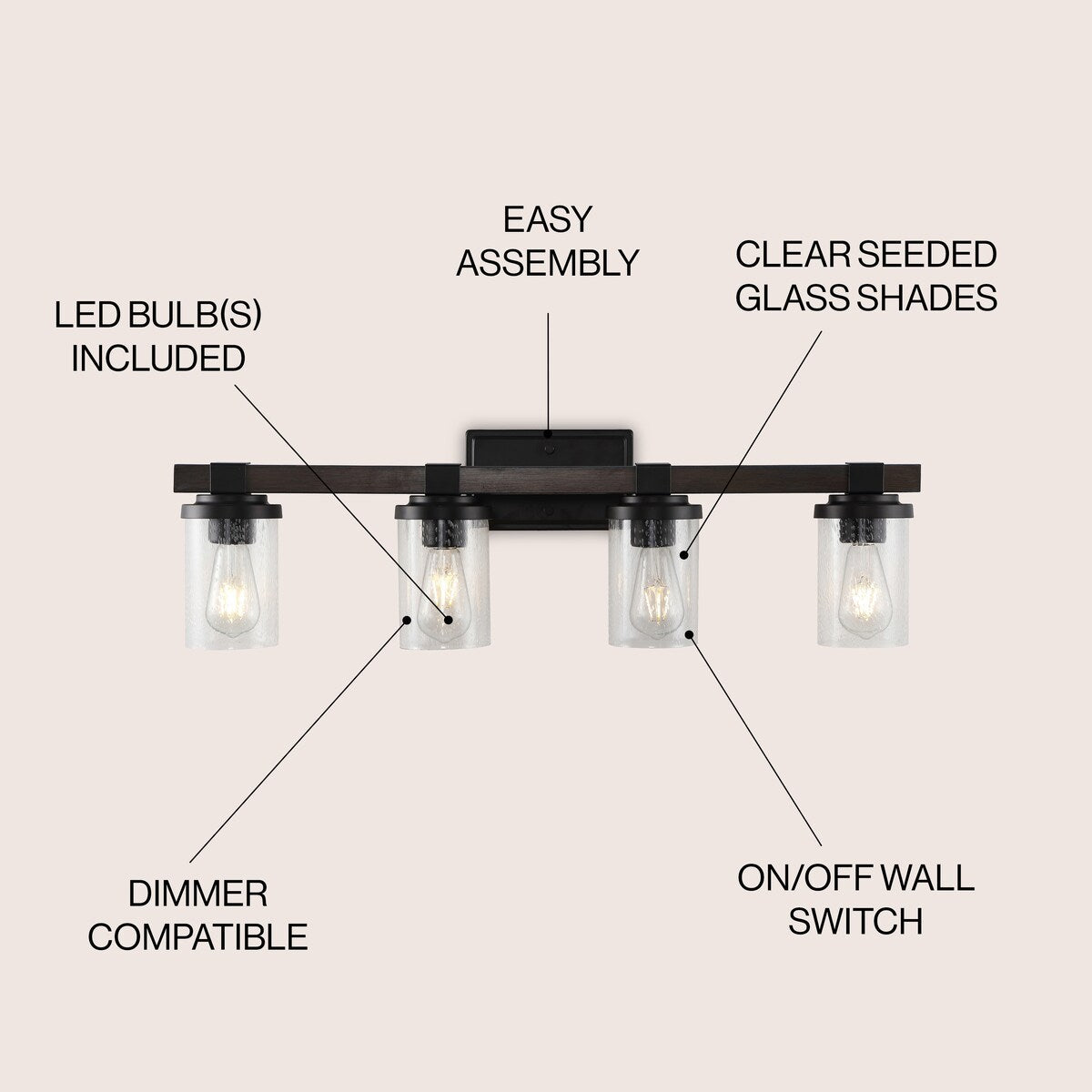 Applique murale à LED style rustique en fer et verre grainé, par JONATHAN Y