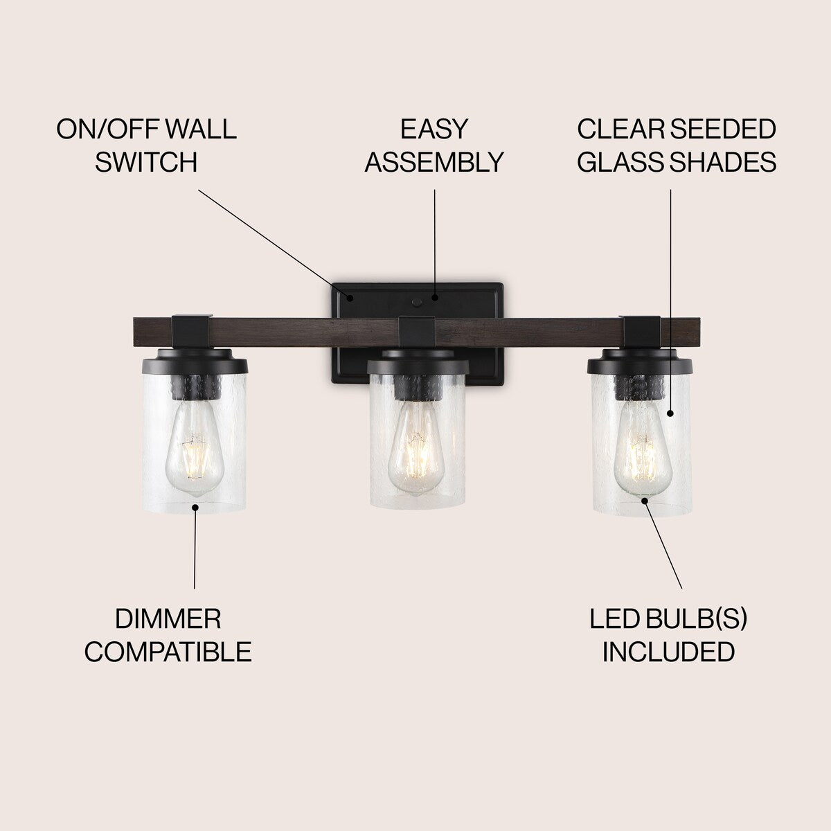 Applique murale à LED style rustique en fer et verre grainé, par JONATHAN Y