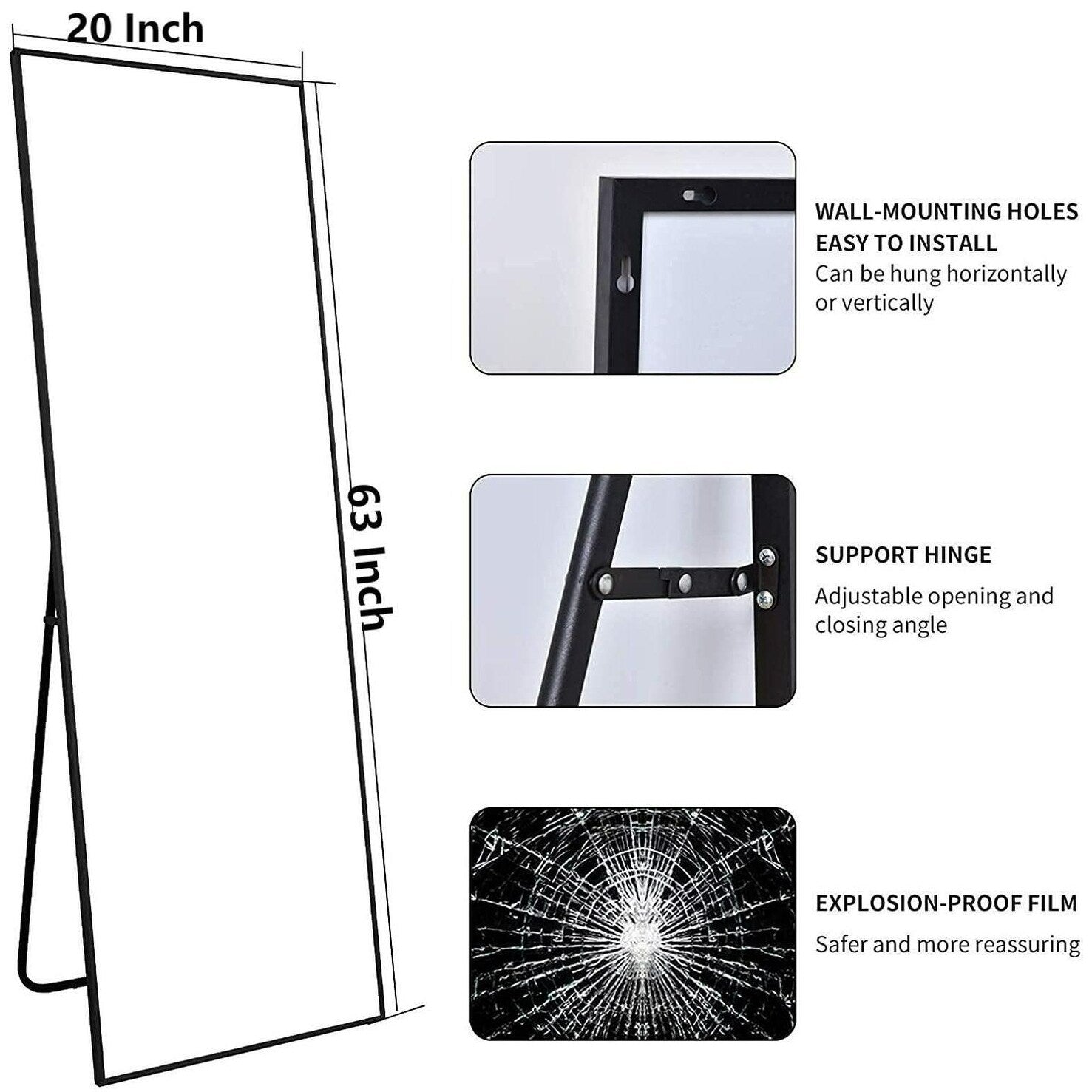 Grand miroir mural sur pied à suspendre