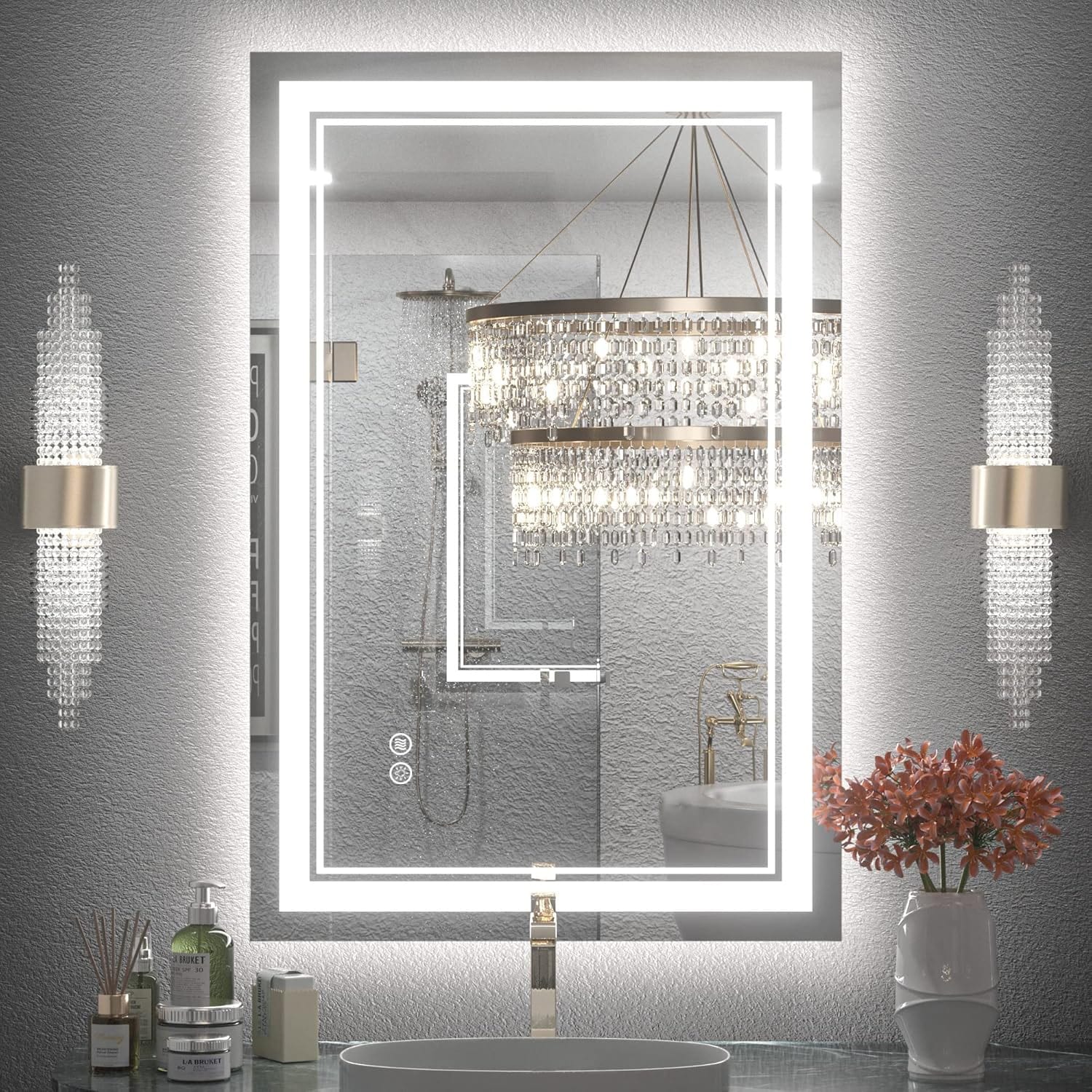 Full Size Front & Back LED Lighted Anti-fog Tempered Glass Wall Bathroom Vanity Mirror