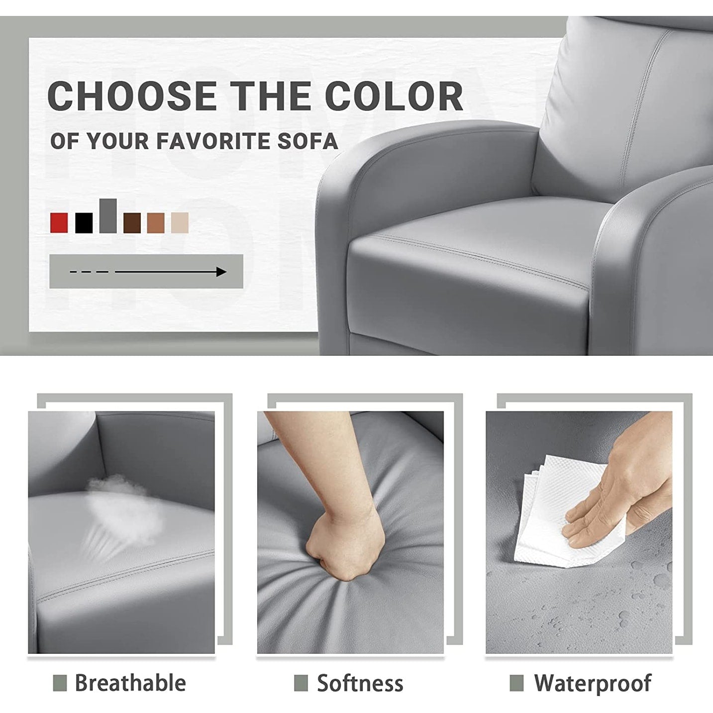 Canapé inclinable en cuir PU Furniwell avec siège et dossier rembourrés.