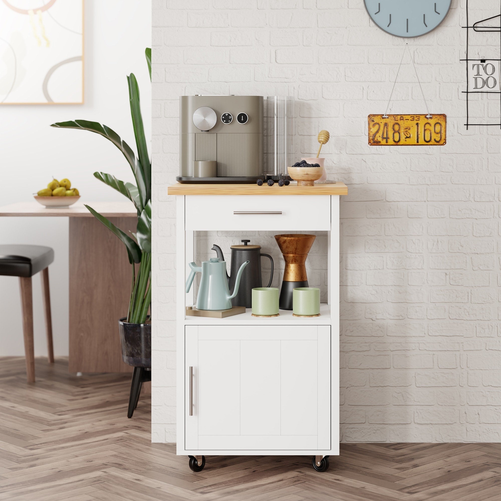 Futzca Kitchen Island Cart with Storage,Rolling Kitchen Island Side Table on Wheels with Worktop, White - N/A