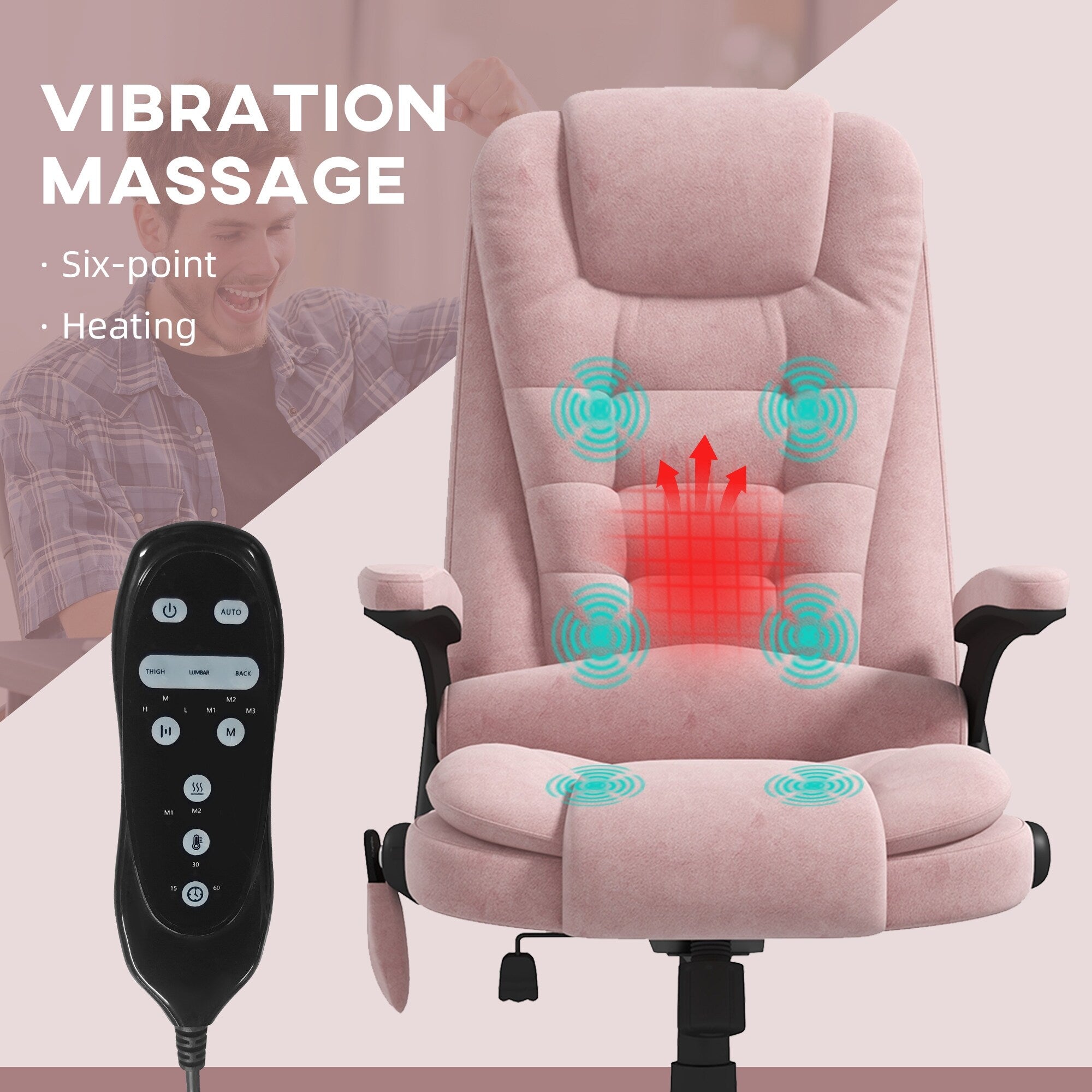 Fauteuil de bureau HOMCOM à massage vibrant 6 points avec chaleur, fauteuil de bureau exécutif à dossier haut en velours avec dossier inclinable