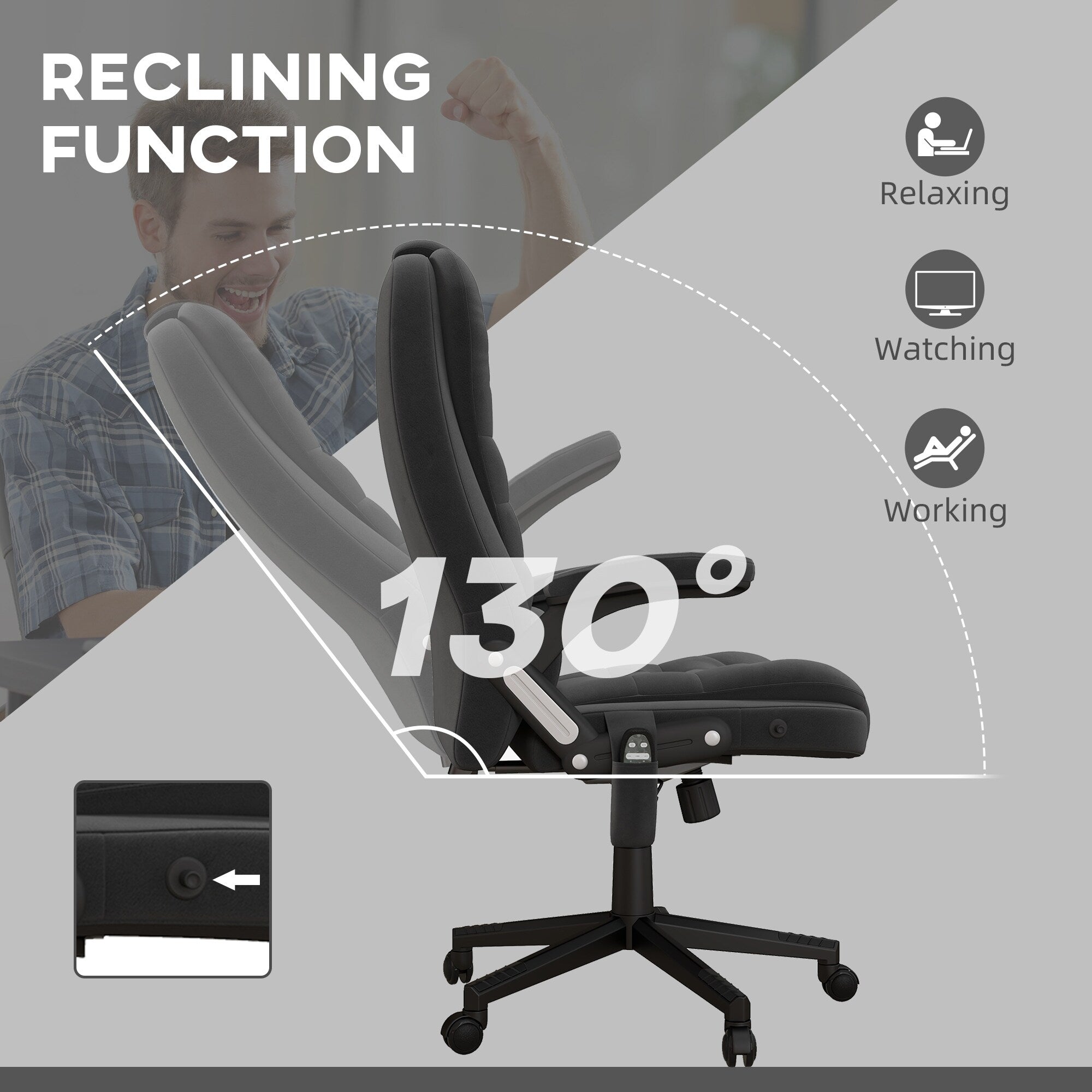 Fauteuil de bureau HOMCOM à massage vibrant 6 points avec chaleur, fauteuil de bureau exécutif à dossier haut en velours avec dossier inclinable