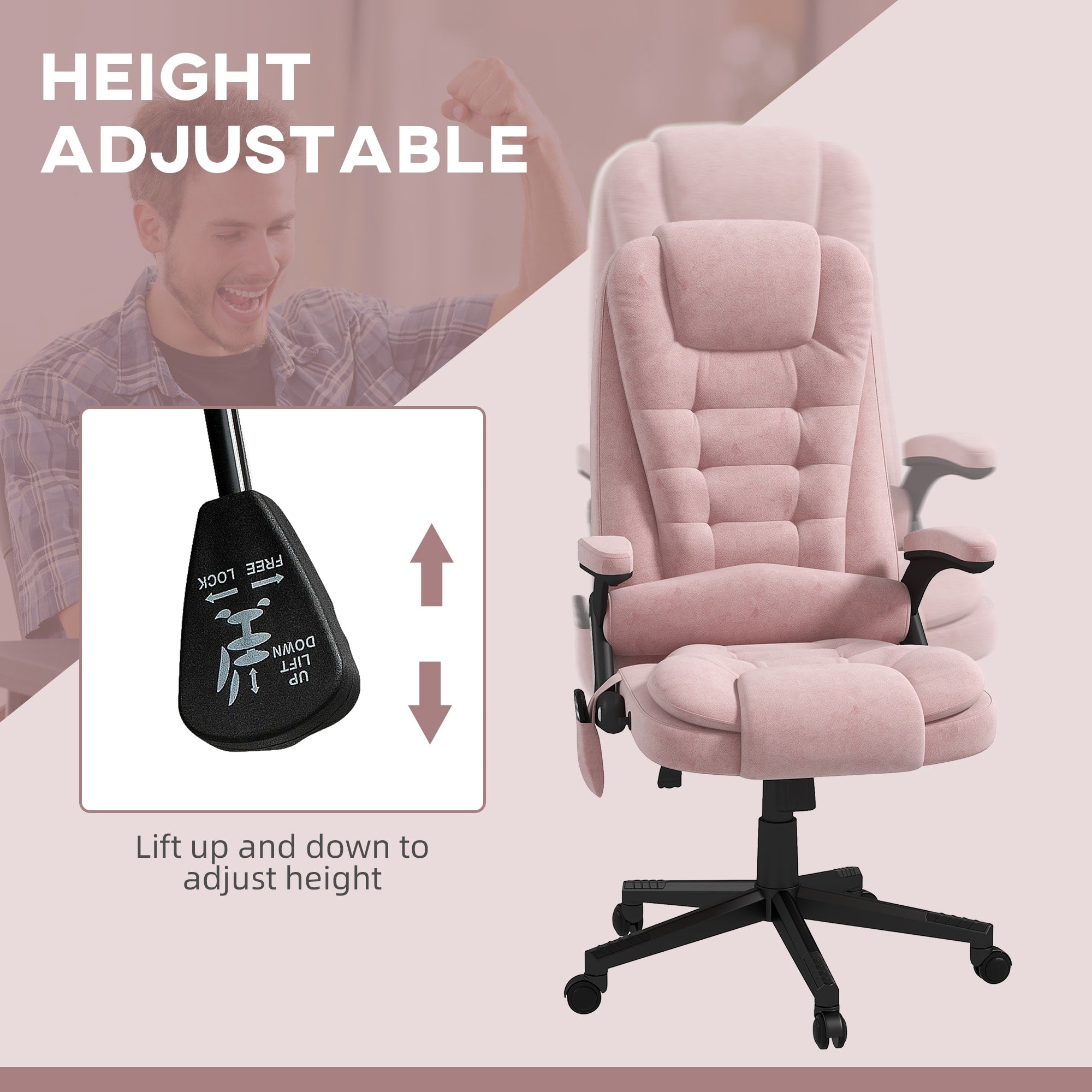 Fauteuil de bureau HOMCOM à massage vibrant 6 points avec chaleur, fauteuil de bureau exécutif à dossier haut en velours avec dossier inclinable