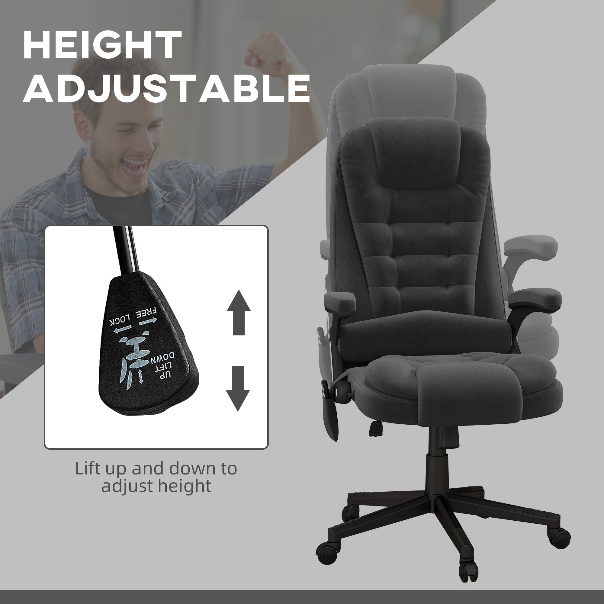 Fauteuil de bureau HOMCOM à massage vibrant 6 points avec chaleur, fauteuil de bureau exécutif à dossier haut en velours avec dossier inclinable