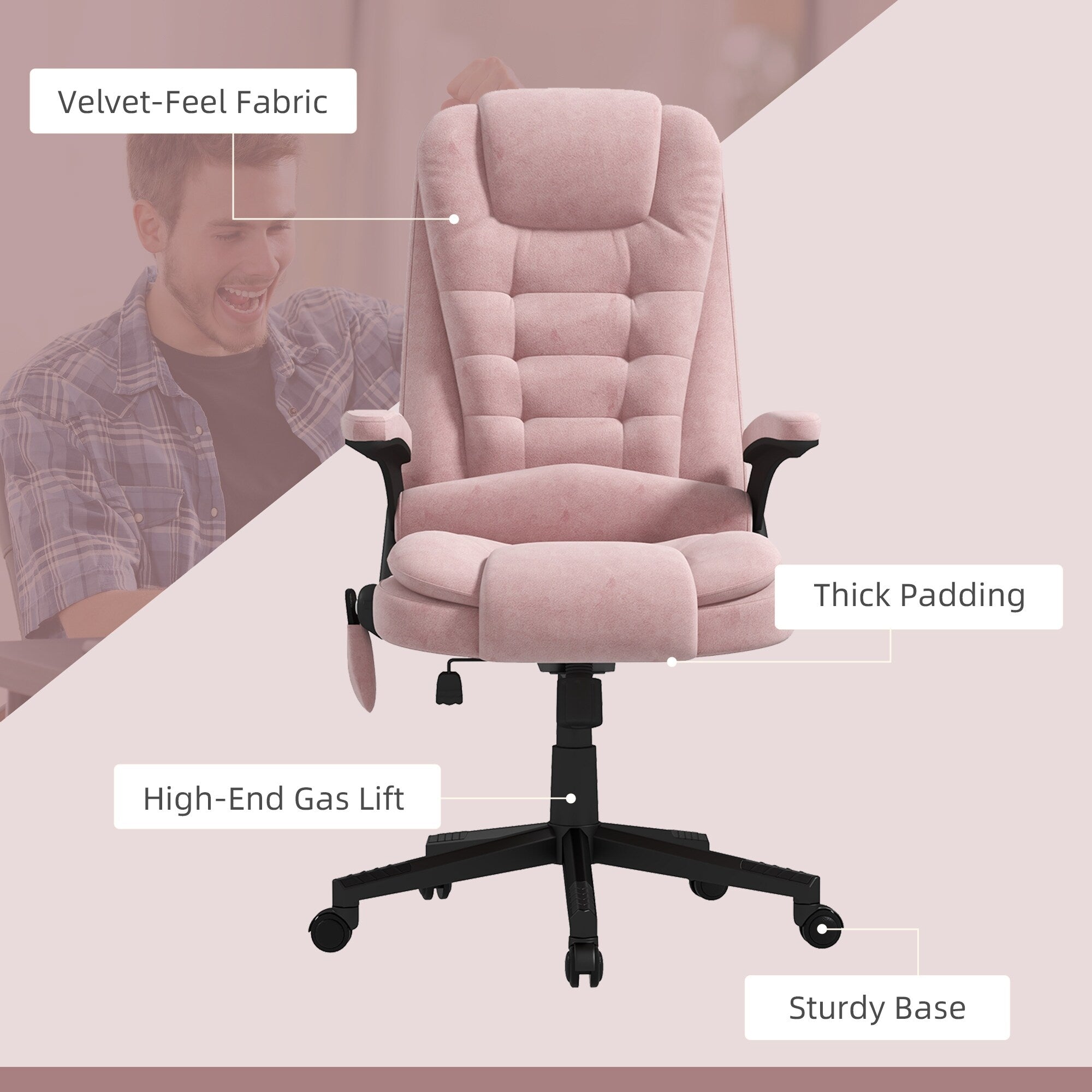 Fauteuil de bureau HOMCOM à massage vibrant 6 points avec chaleur, fauteuil de bureau exécutif à dossier haut en velours avec dossier inclinable