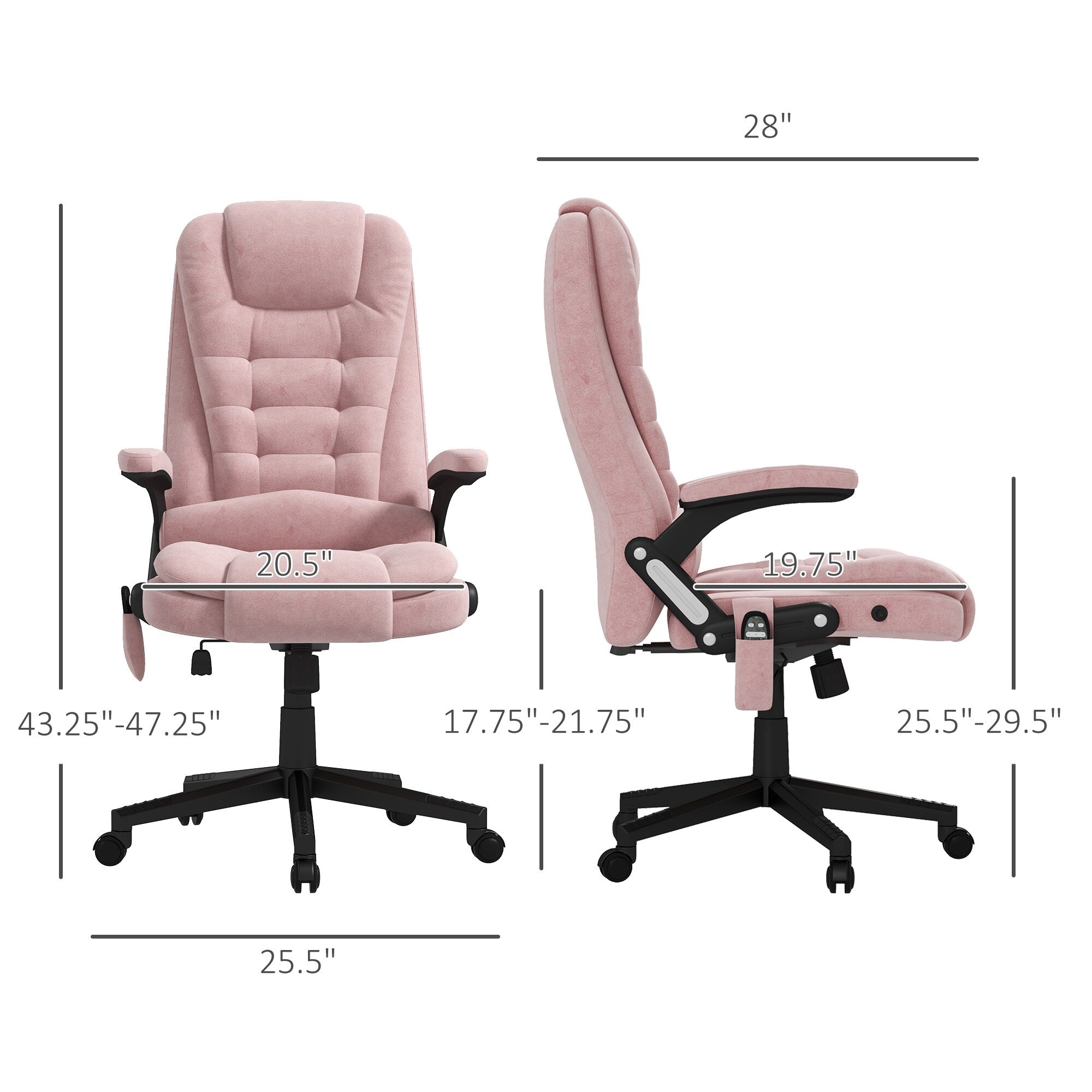 Fauteuil de bureau HOMCOM à massage vibrant 6 points avec chaleur, fauteuil de bureau exécutif à dossier haut en velours avec dossier inclinable