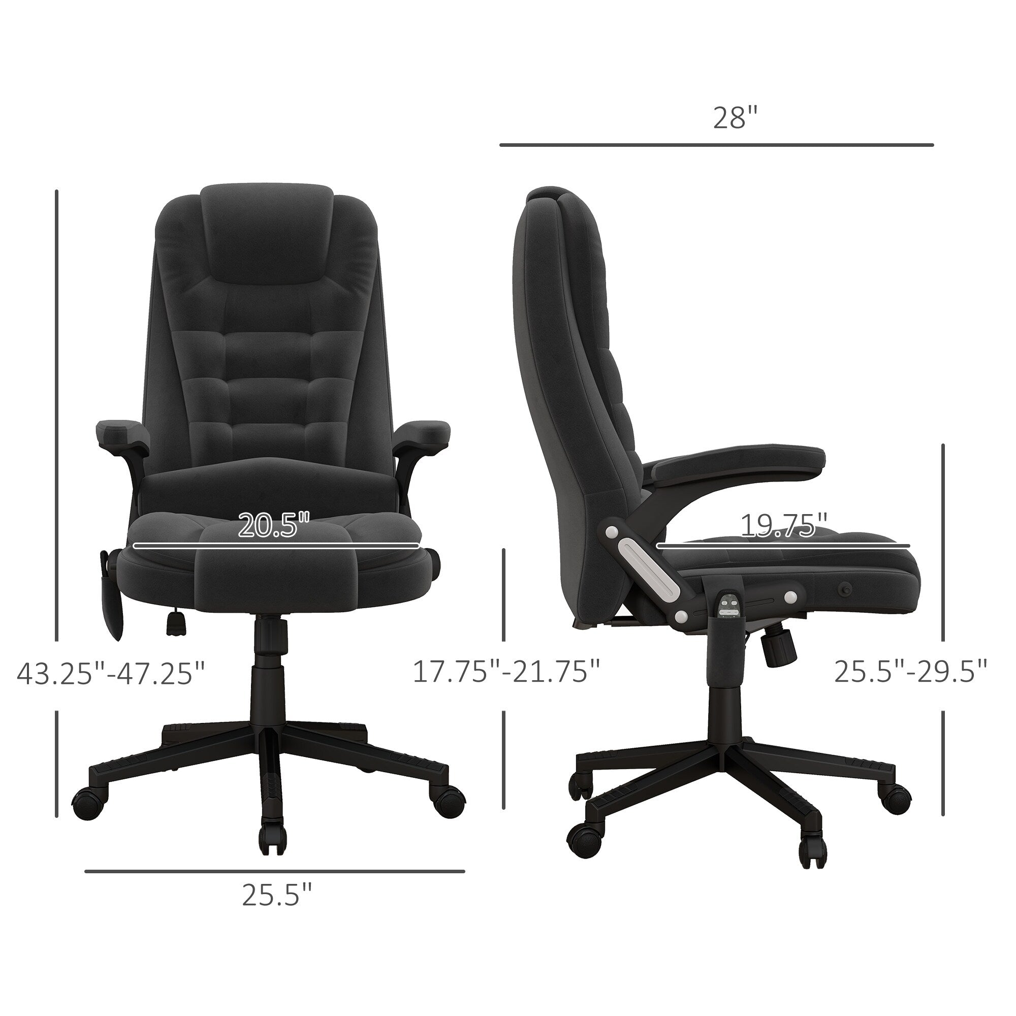 Fauteuil de bureau HOMCOM à massage vibrant 6 points avec chaleur, fauteuil de bureau exécutif à dossier haut en velours avec dossier inclinable