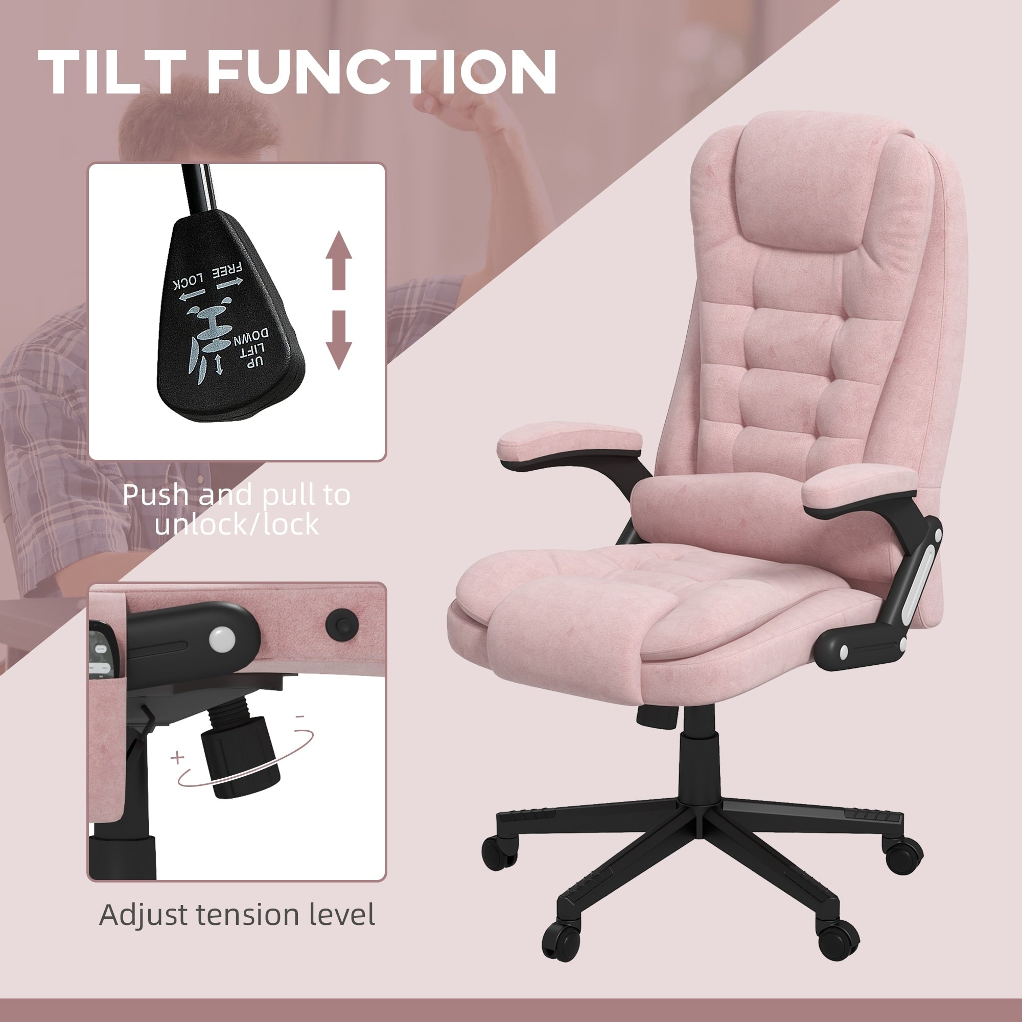 Fauteuil de bureau HOMCOM à massage vibrant 6 points avec chaleur, fauteuil de bureau exécutif à dossier haut en velours avec dossier inclinable