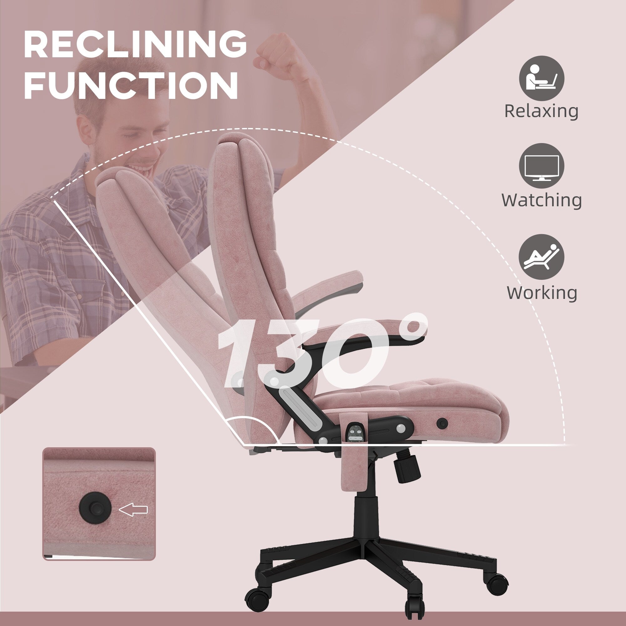 Fauteuil de bureau HOMCOM à massage vibrant 6 points avec chaleur, fauteuil de bureau exécutif à dossier haut en velours avec dossier inclinable