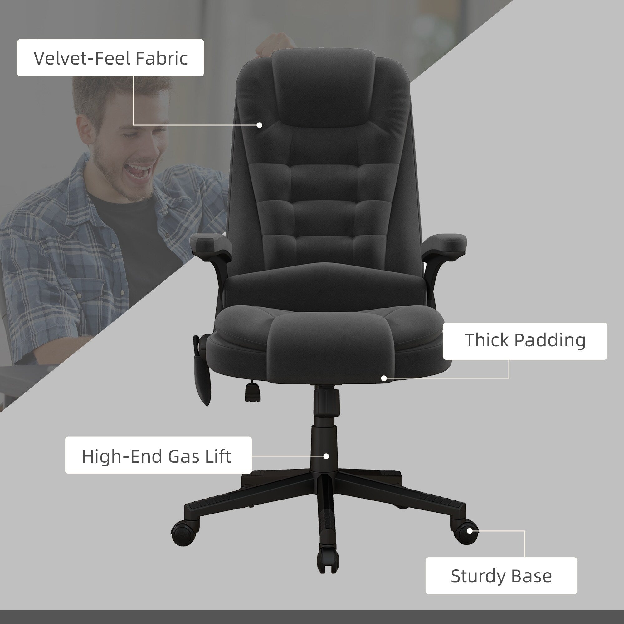 Fauteuil de bureau HOMCOM à massage vibrant 6 points avec chaleur, fauteuil de bureau exécutif à dossier haut en velours avec dossier inclinable