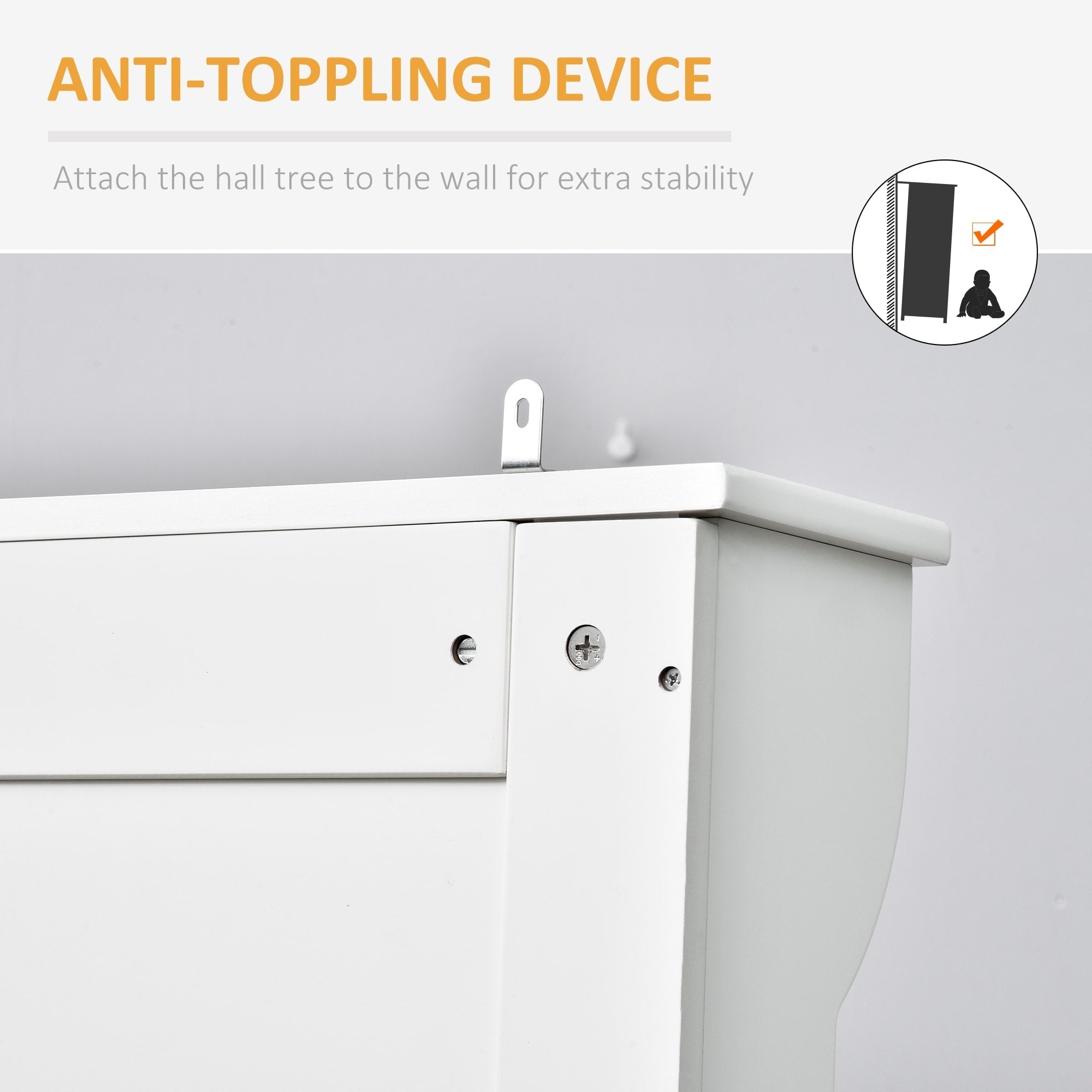 Banc de rangement et porte-manteau 3 en 1 HOMCOM 71 avec 5 crochets doubles en acier et ancrage anti-basculement pour l'entrée