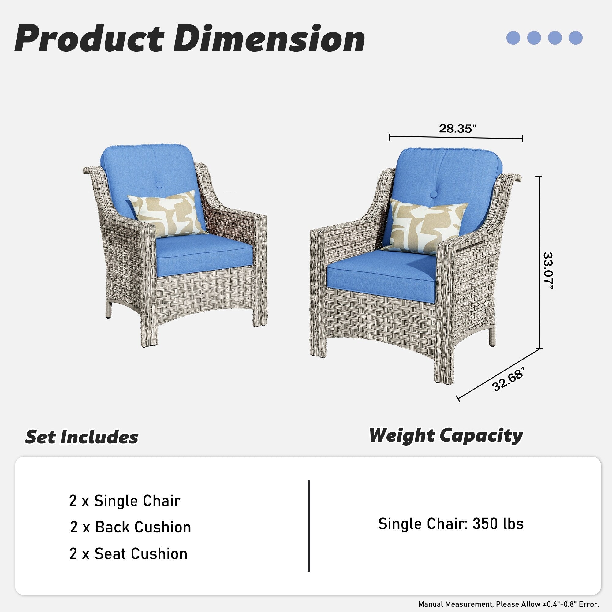 Ensemble de 2 chaises de patio d'extérieur en rotin et osier à dossier haut HOOOWOOO