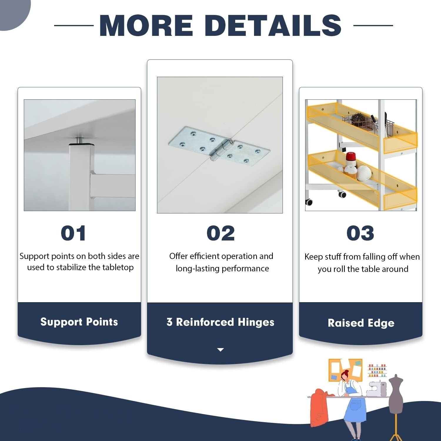 Table de bricolage réglable en hauteur avec étagères de rangement, table de découpe pliante mobile pour la maison, le bureau, la salle de couture et la salle d'artisanat
