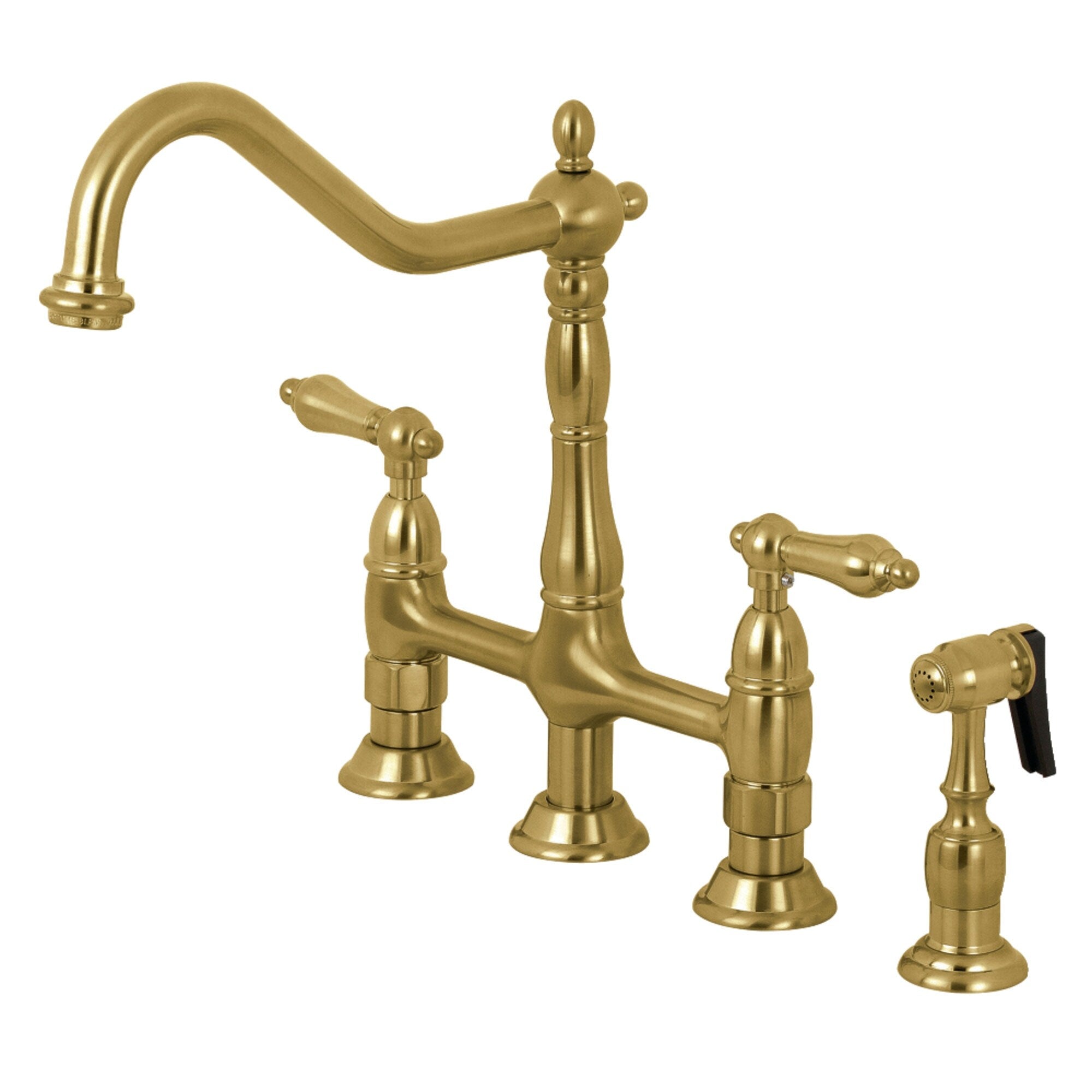 Robinet de cuisine Heritage Bridge avec douchette en laiton