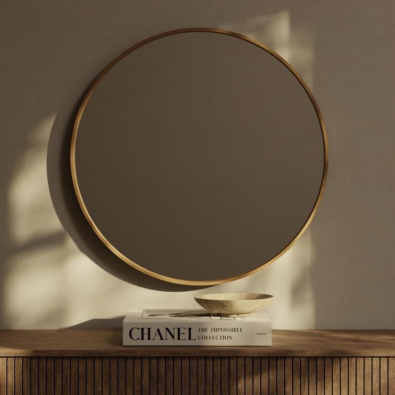 Miroir mural rond classique de style ferme avec cadre en bois