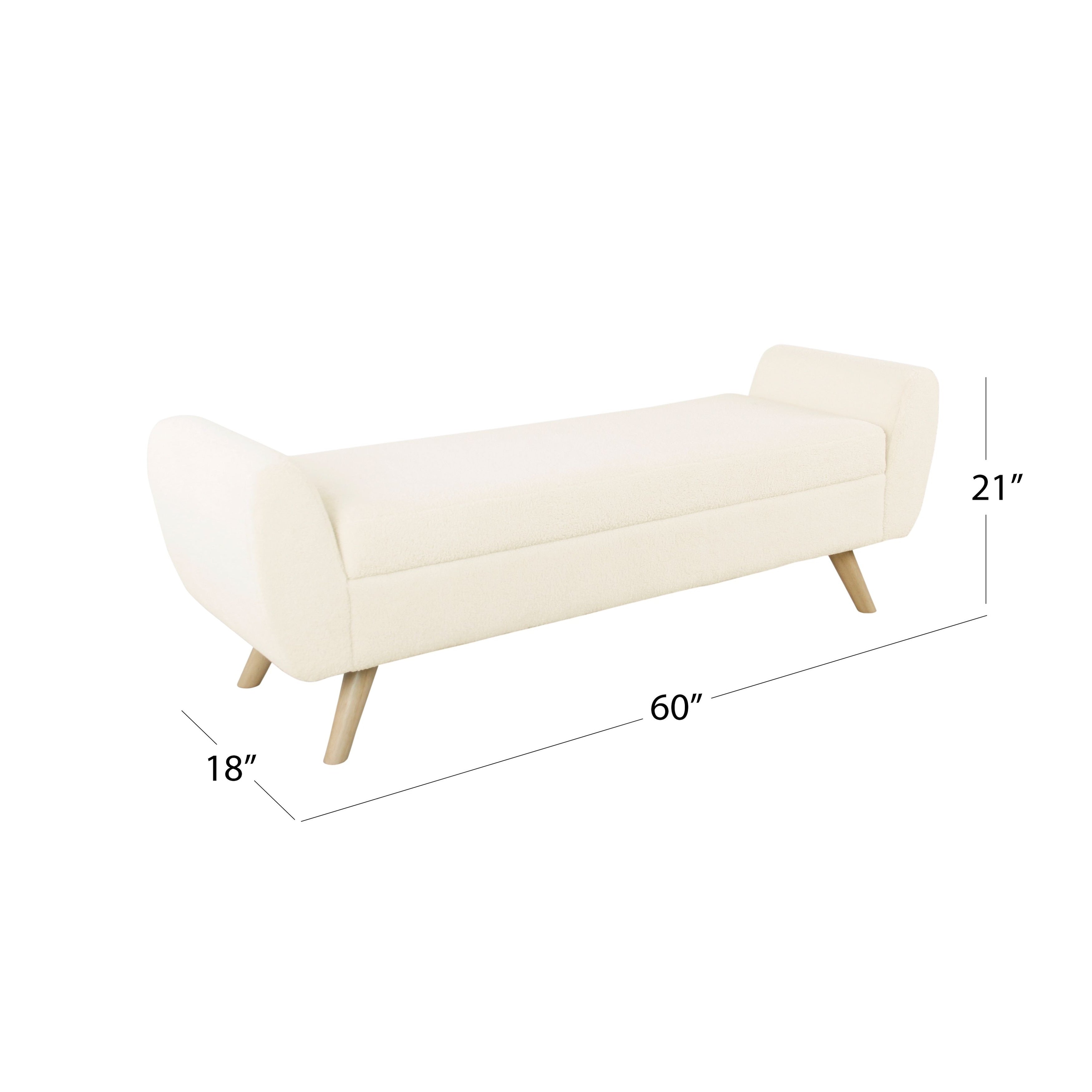 Banc de rangement moderne en sherpa avec pieds en bois HomePop