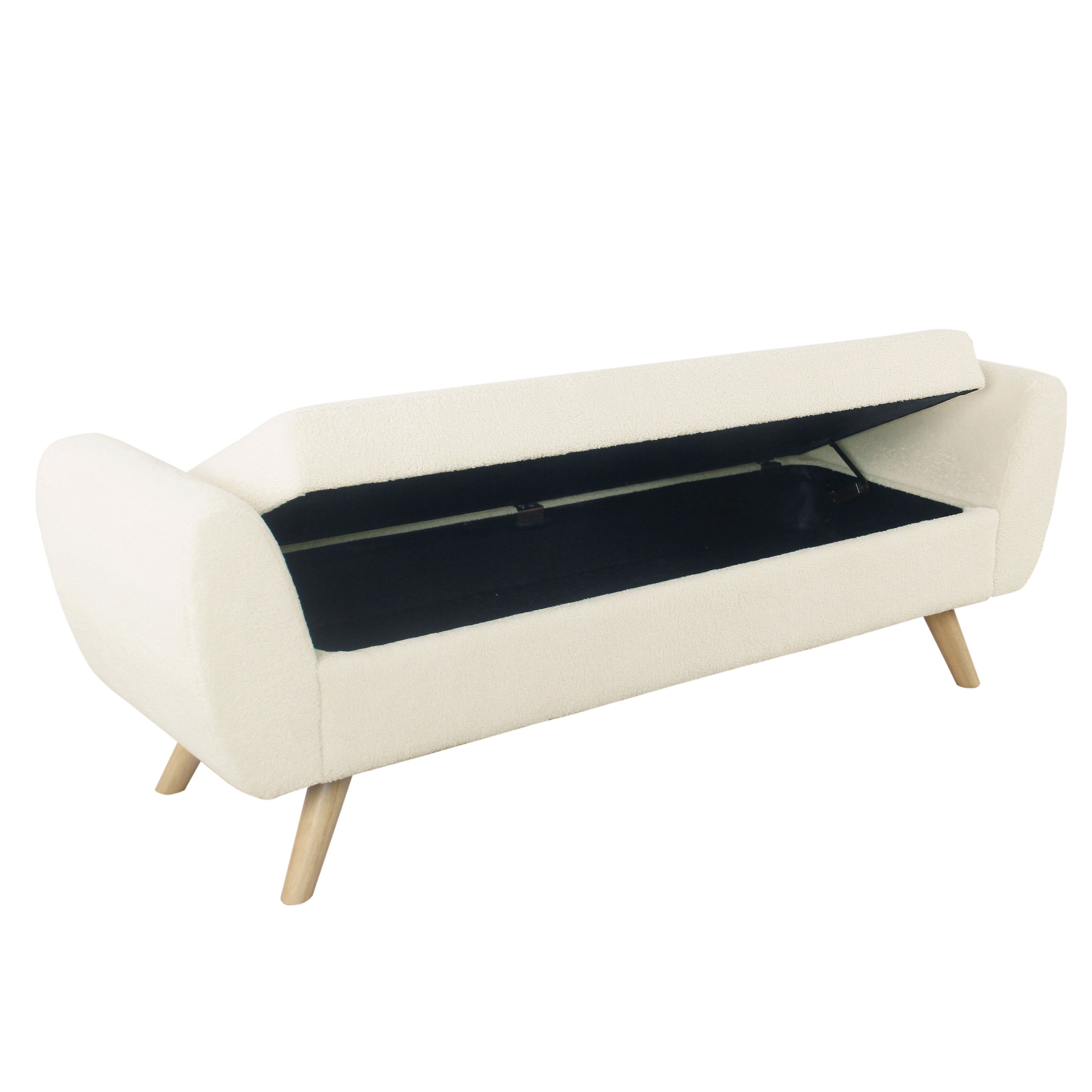 Banc de rangement moderne en sherpa avec pieds en bois HomePop