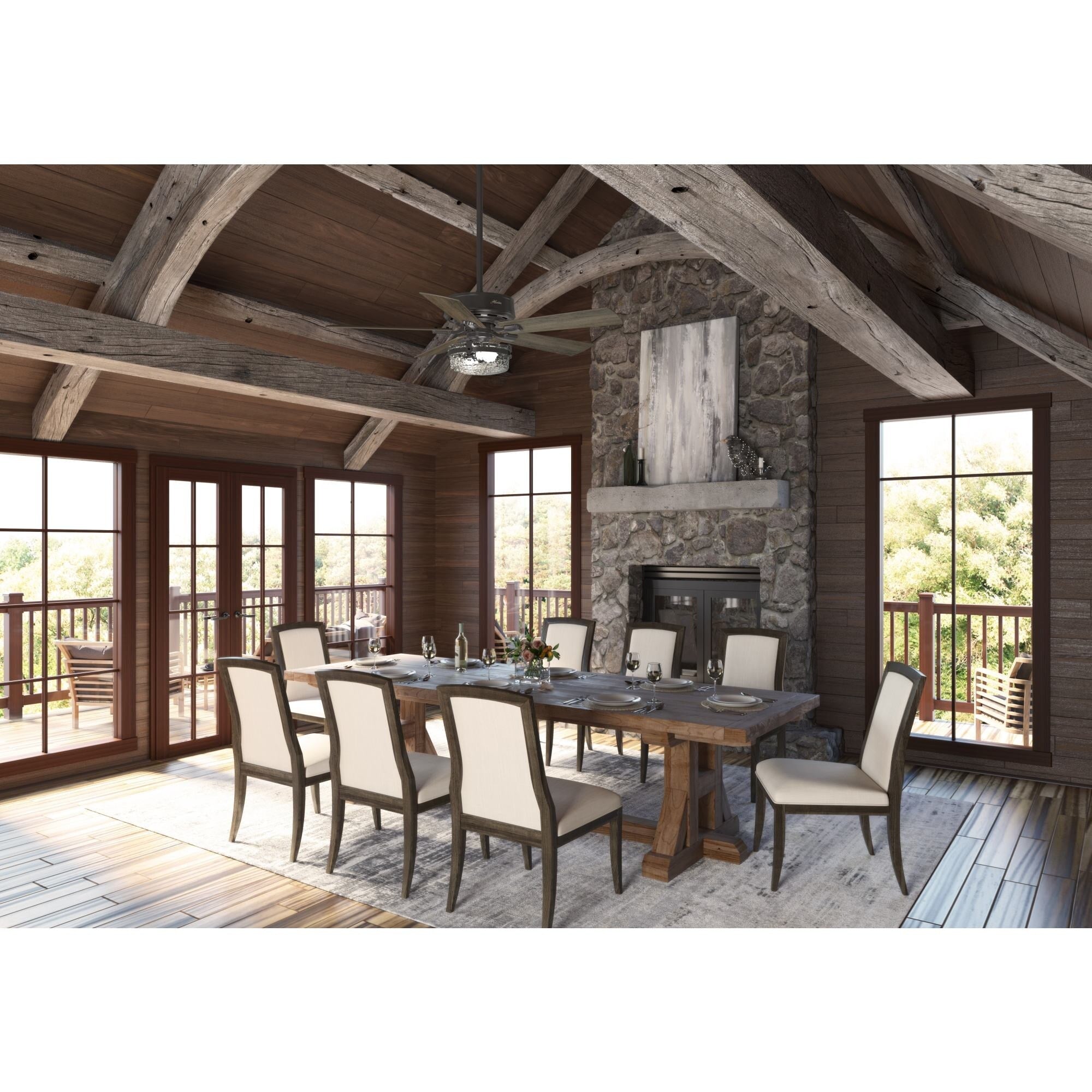 Ventilateur de plafond intérieur/extérieur Hunter 52 Canyon Ridge, éclairage LED, télécommande portative - Style campagnard, rustique, industriel