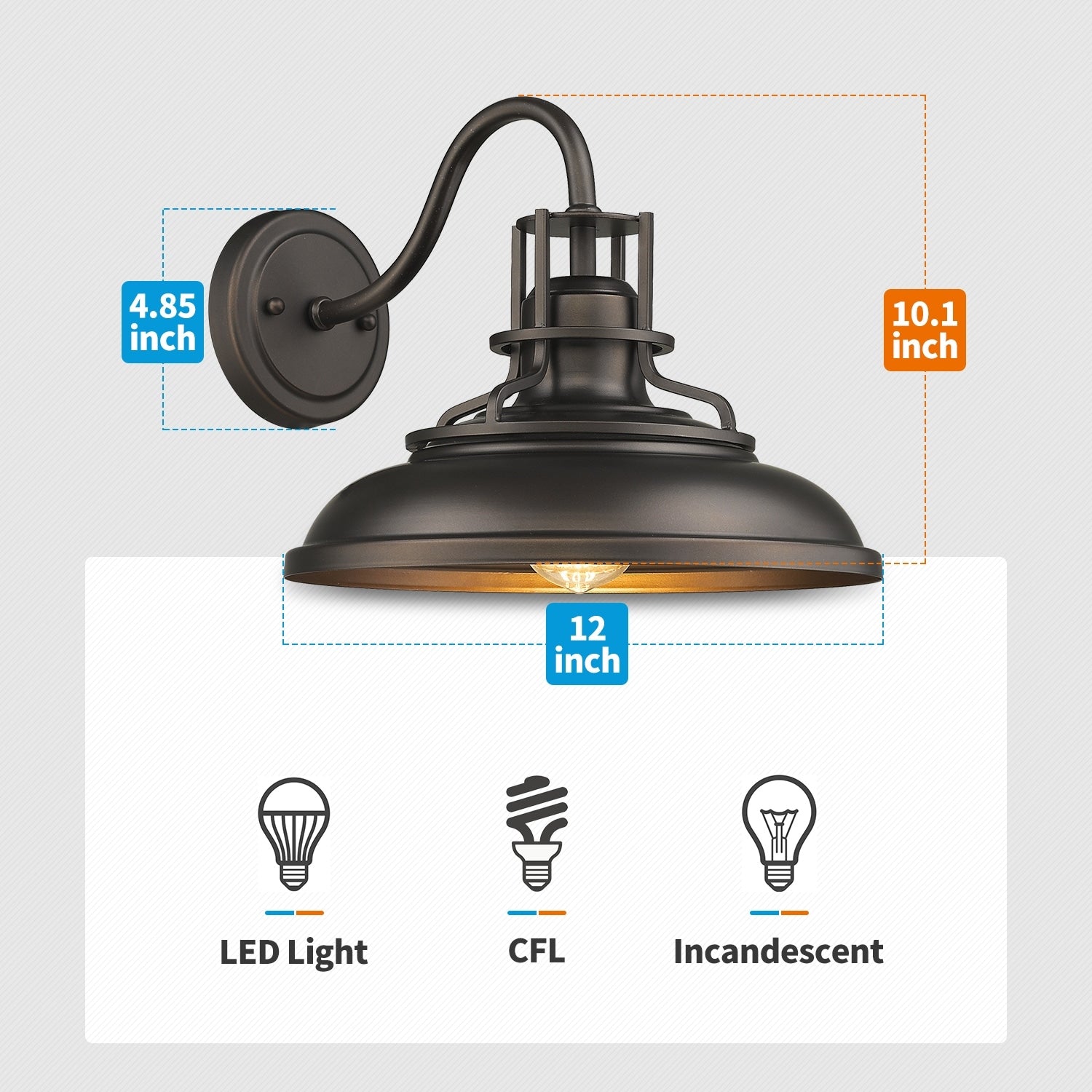 Appliques murales d'intérieur et d'extérieur, appliques murales à col de cygne, lampe murale de ferme vintage, finition bronze huilé