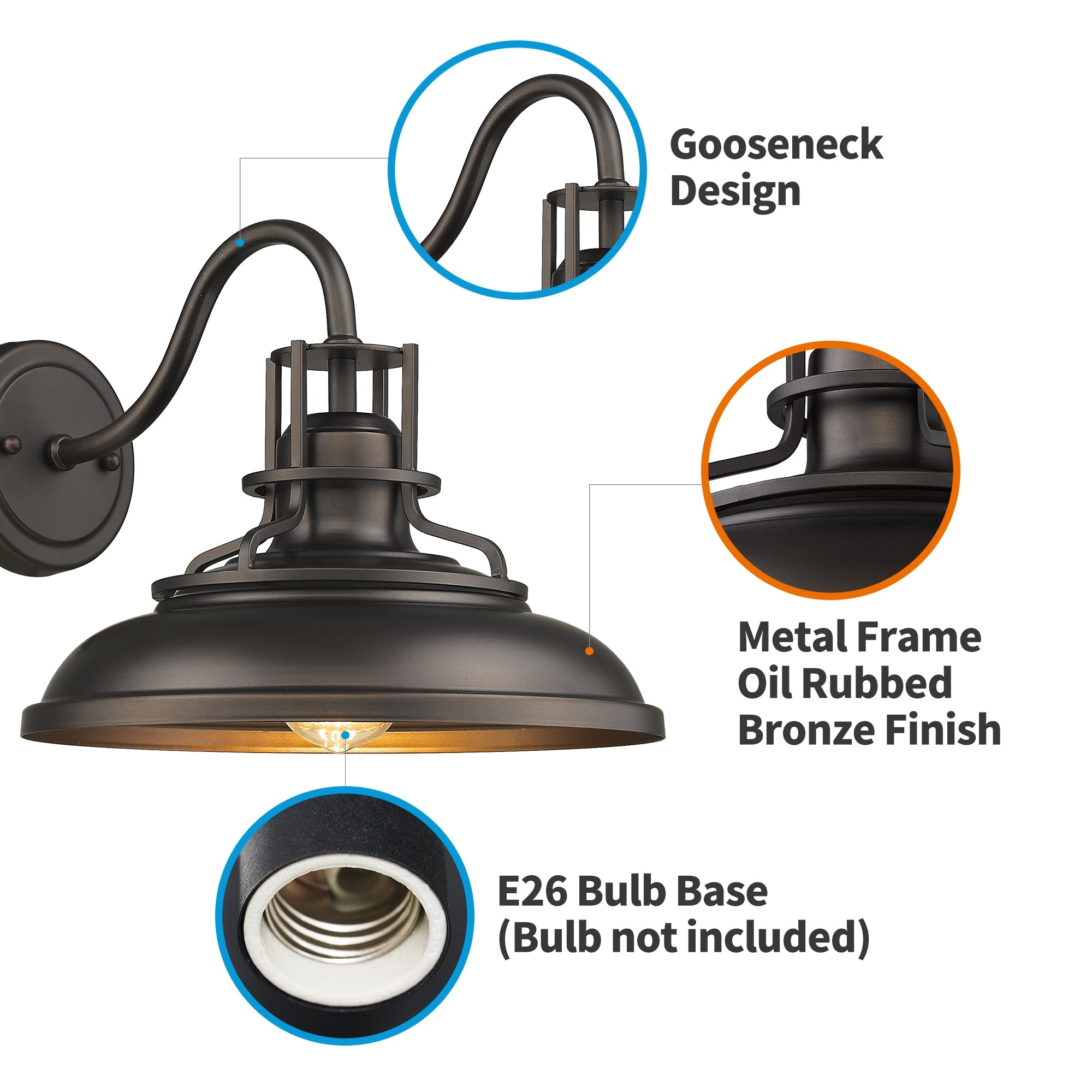 Appliques murales d'intérieur et d'extérieur, appliques murales à col de cygne, lampe murale de ferme vintage, finition bronze huilé