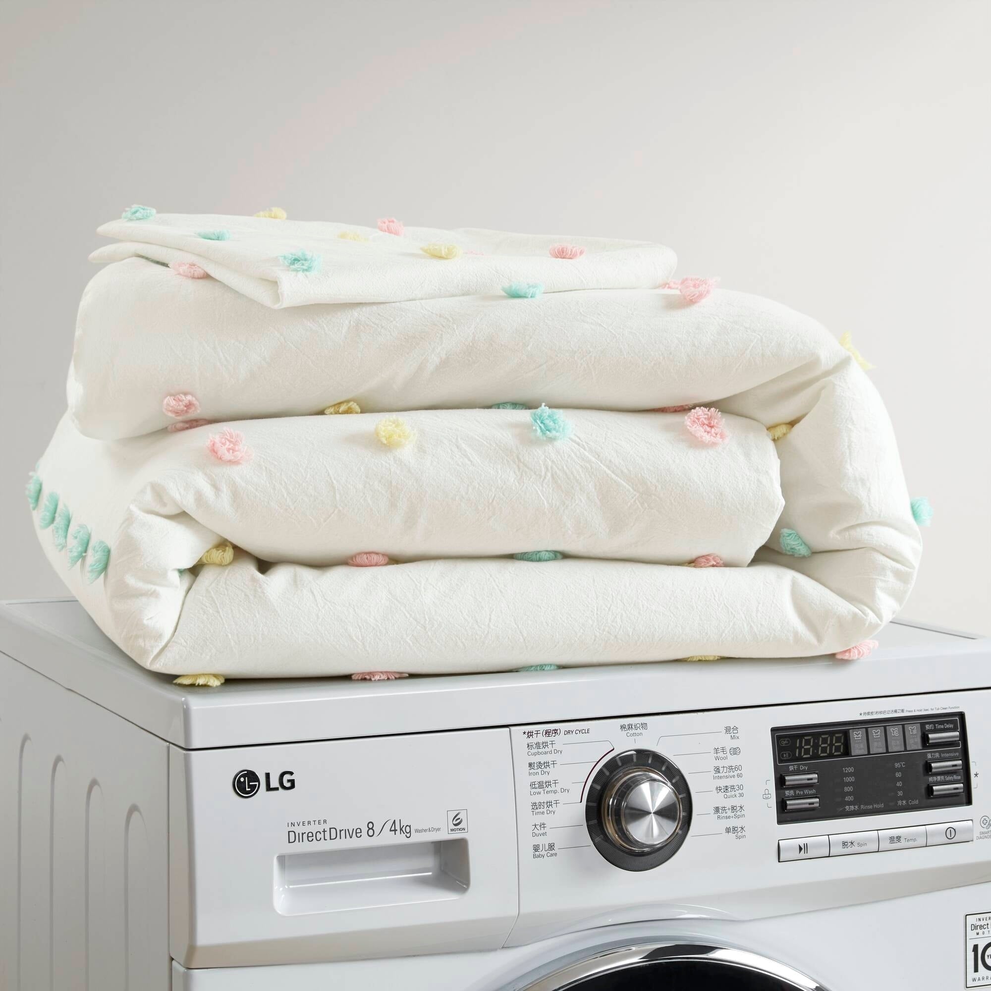 Parure de lit en jacquard de coton à pompons Ensley pour enfants, design intelligent, avec coussins décoratifs