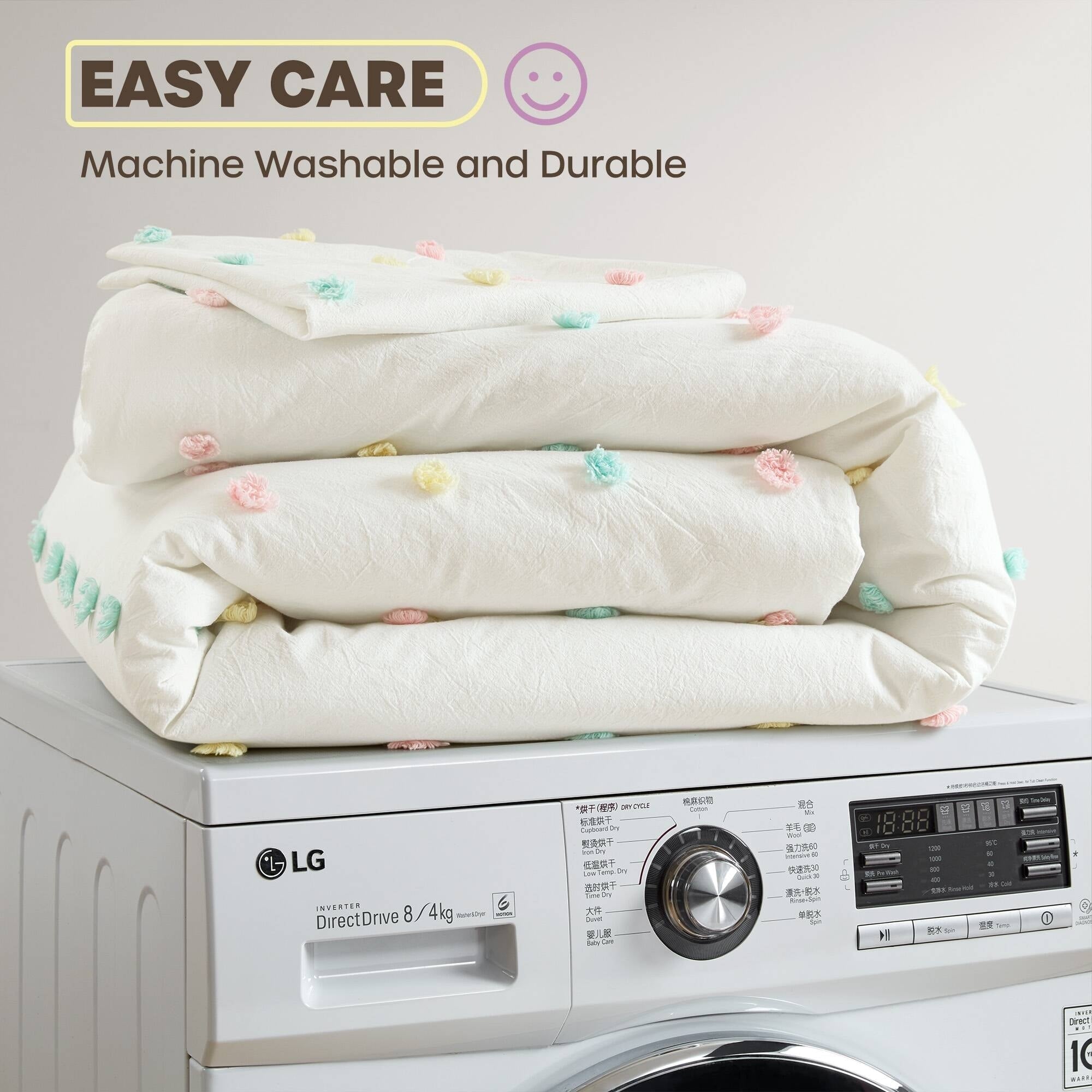 Parure de lit en jacquard de coton à pompons Ensley pour enfants, design intelligent, avec coussins décoratifs