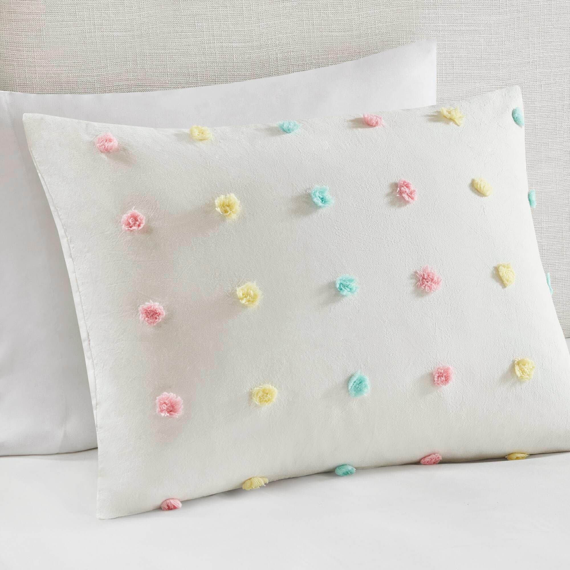 Parure de lit en jacquard de coton à pompons Ensley pour enfants, design intelligent, avec coussins décoratifs