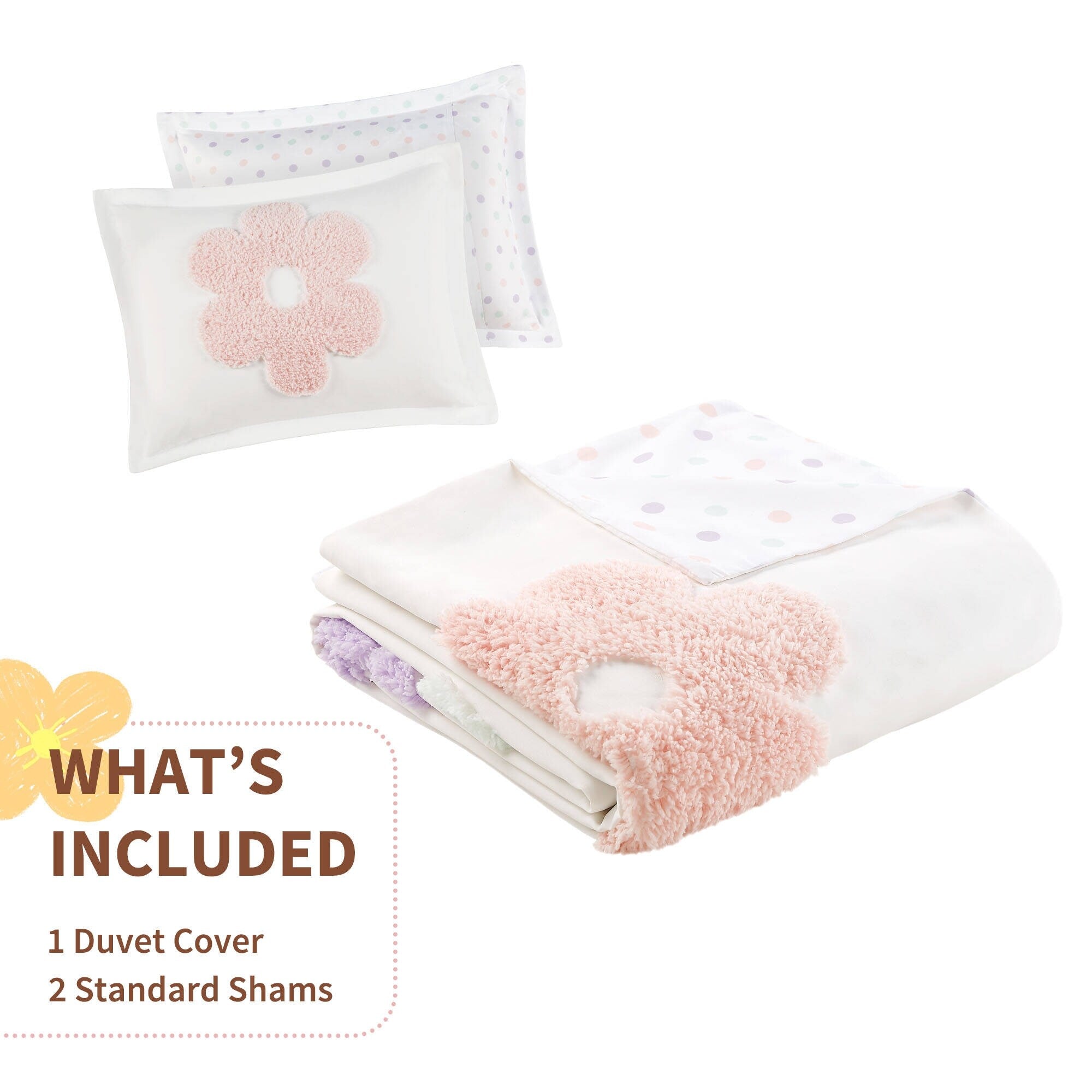 Parure de lit réversible en chenille touffetée à motif floral Madeline pour enfants au design intelligent