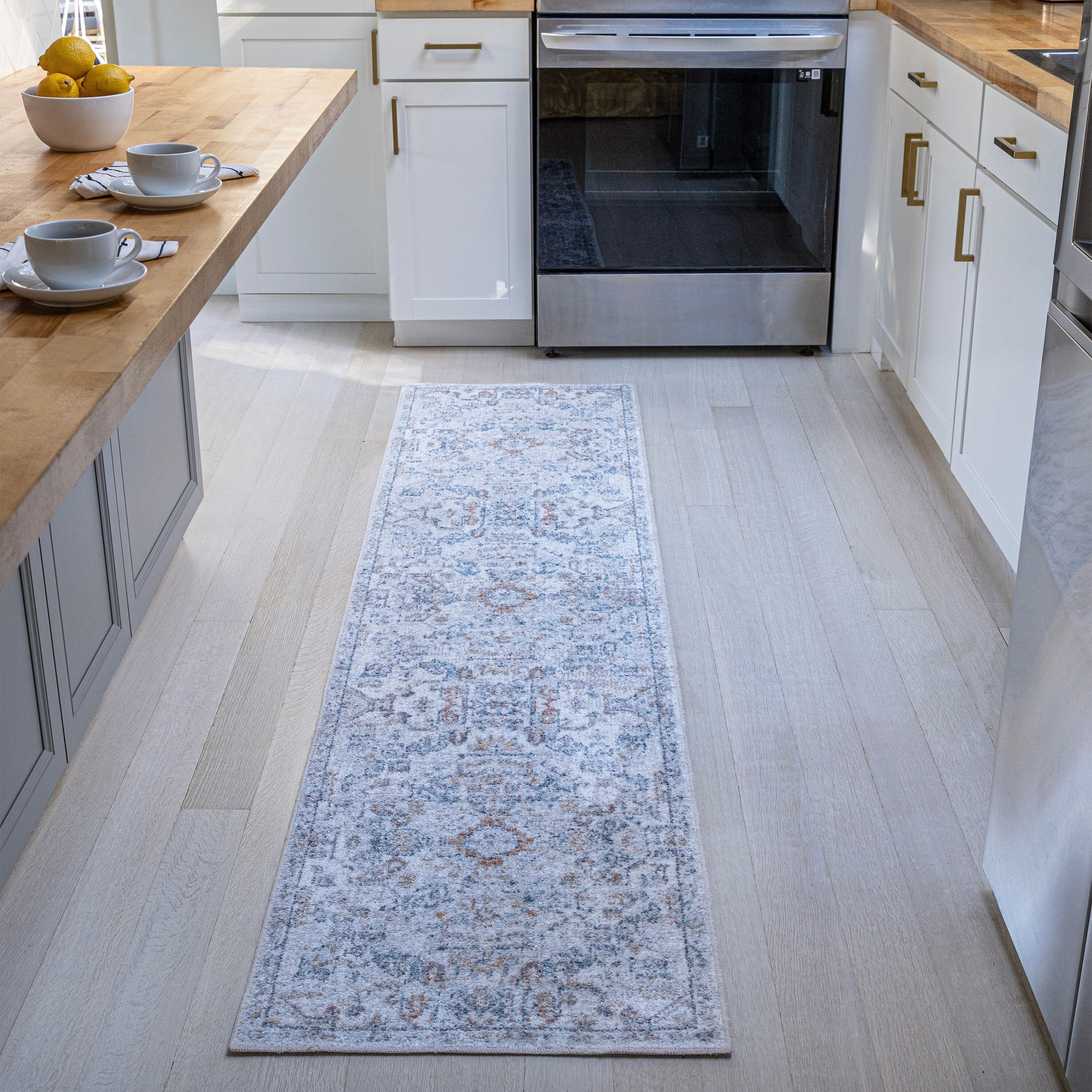 Tapis à poils ras JONATHAN Y Brandy Bohemian Medallion, lavable en machine, couleur crème/terra