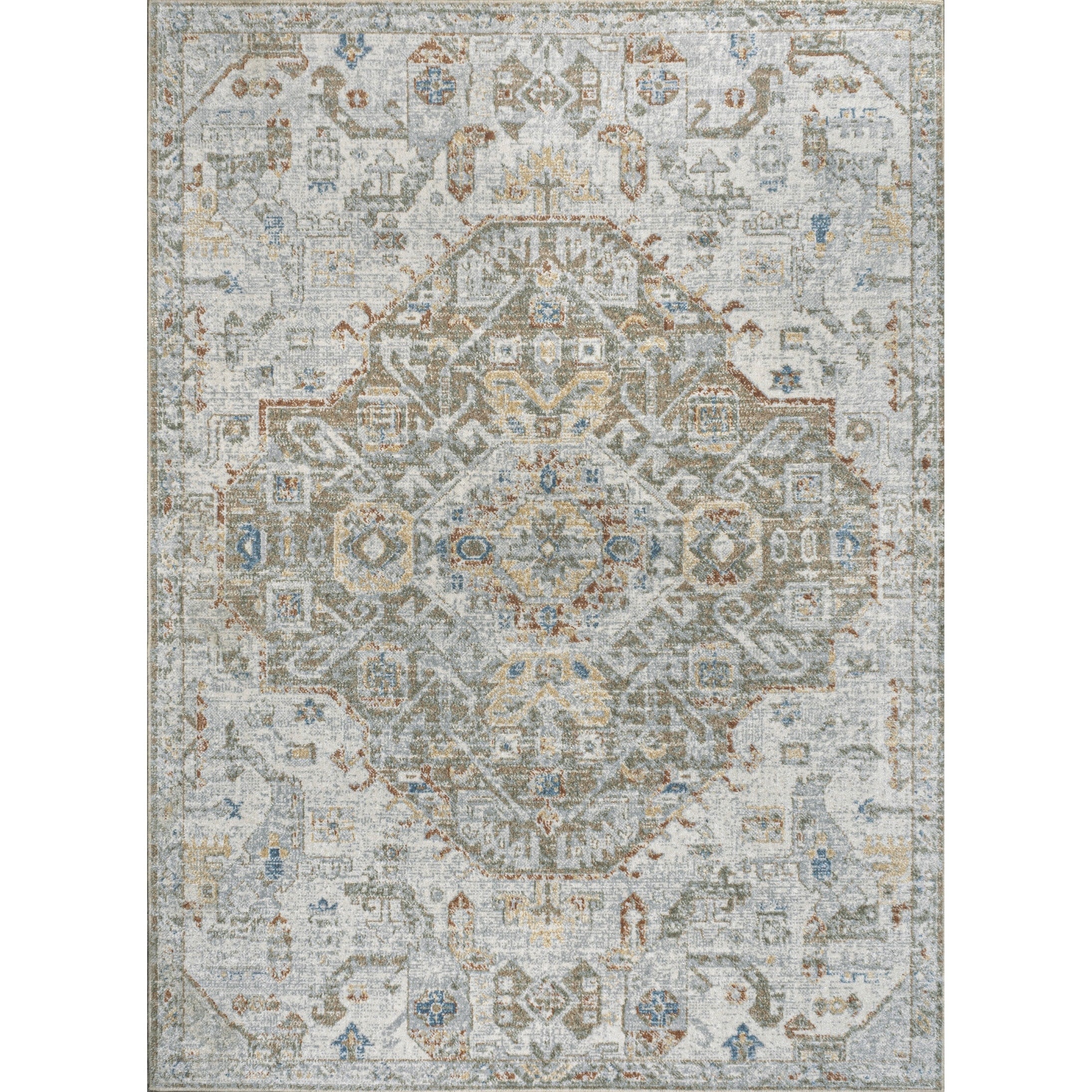 Tapis à poils ras JONATHAN Y Brandy Bohemian Medallion, lavable en machine, couleur crème/terra