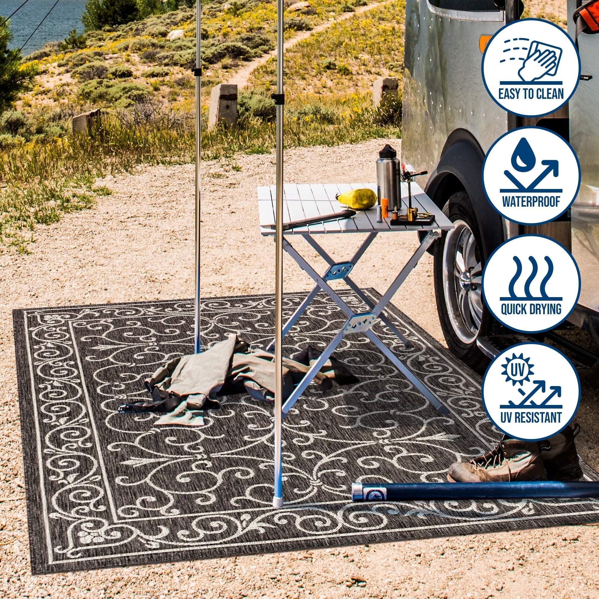 Tapis d'intérieur/extérieur à tissage texturé en filigrane JONATHAN Y