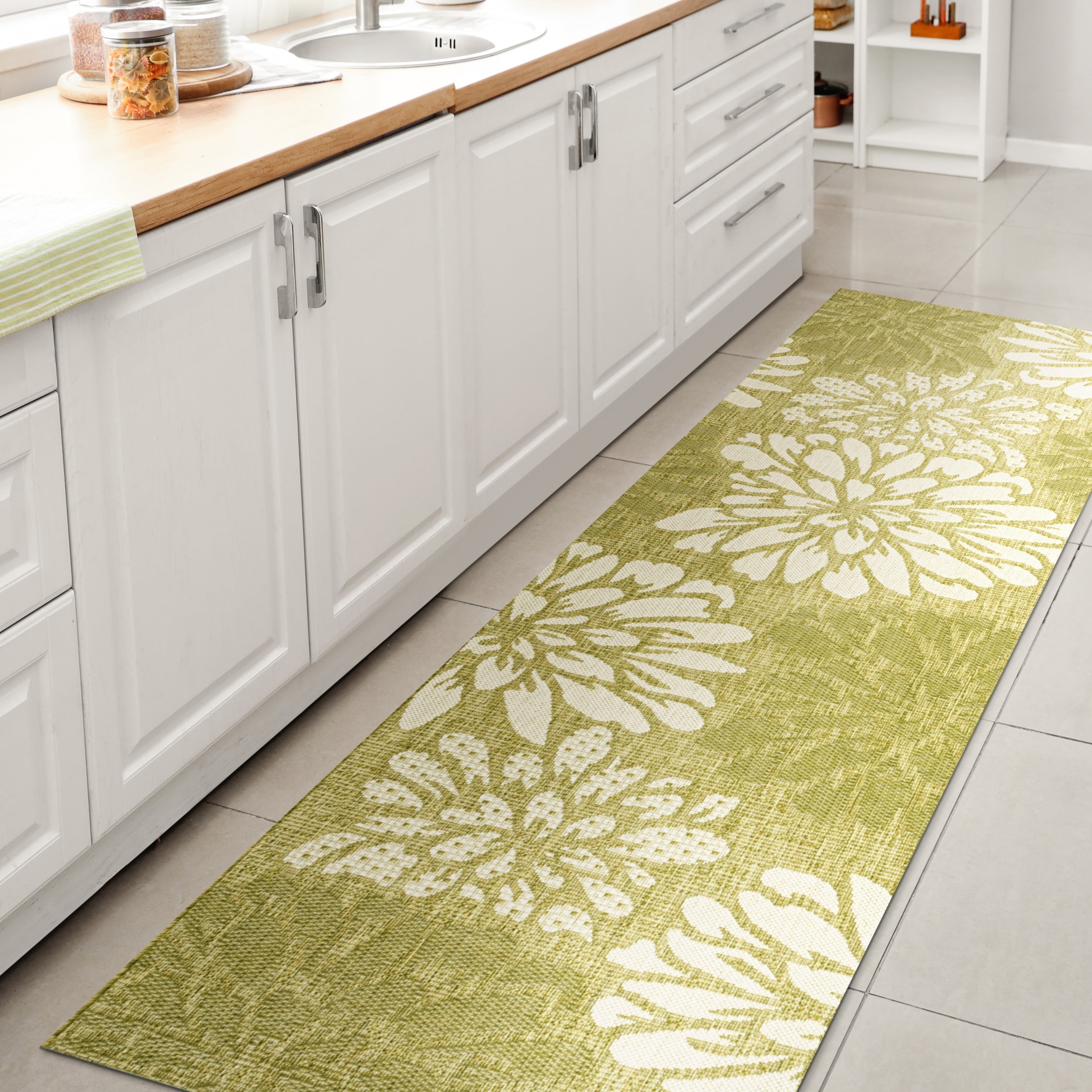 Tapis d'intérieur/extérieur à tissage texturé floral JONATHAN Y