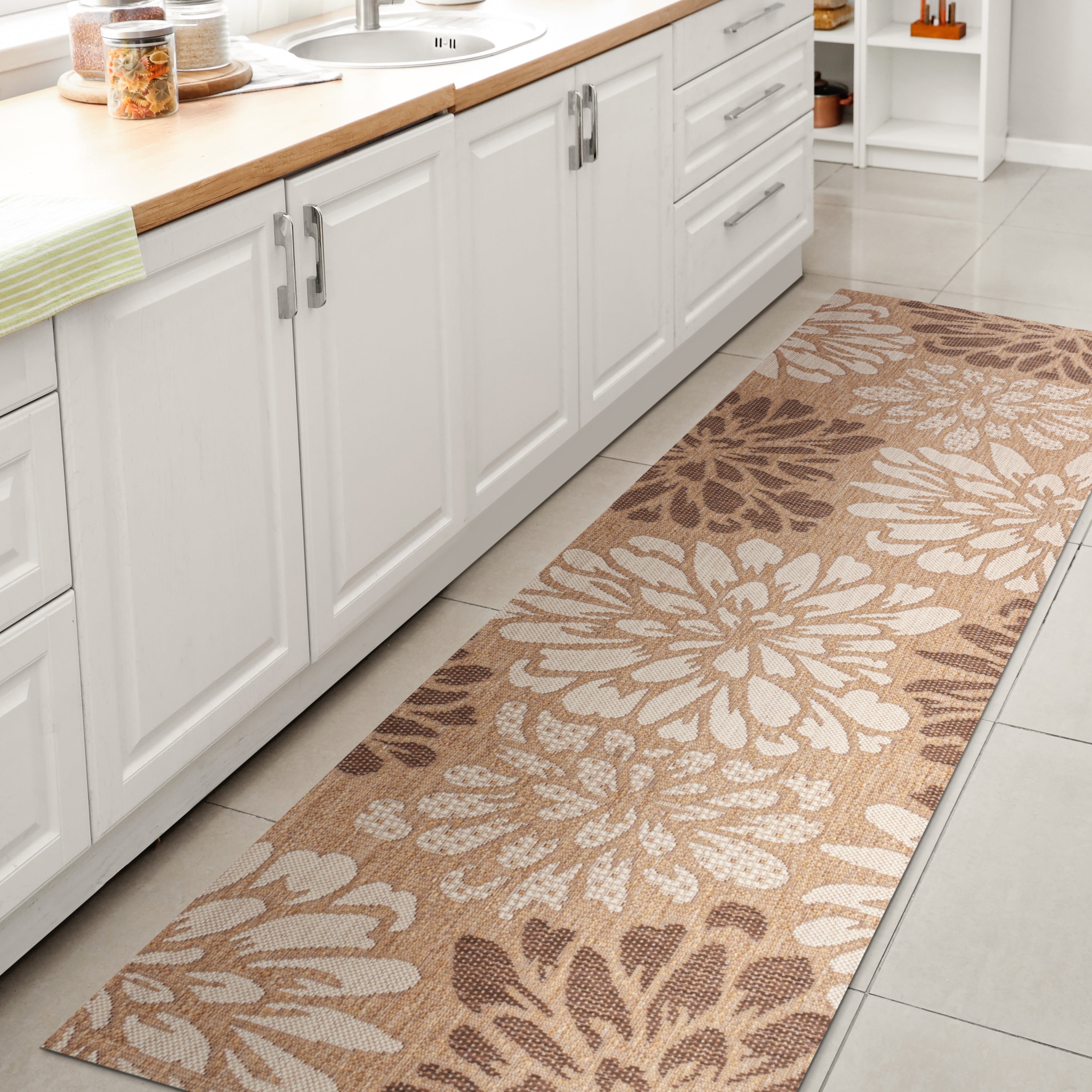 Tapis d'intérieur/extérieur à tissage texturé floral JONATHAN Y