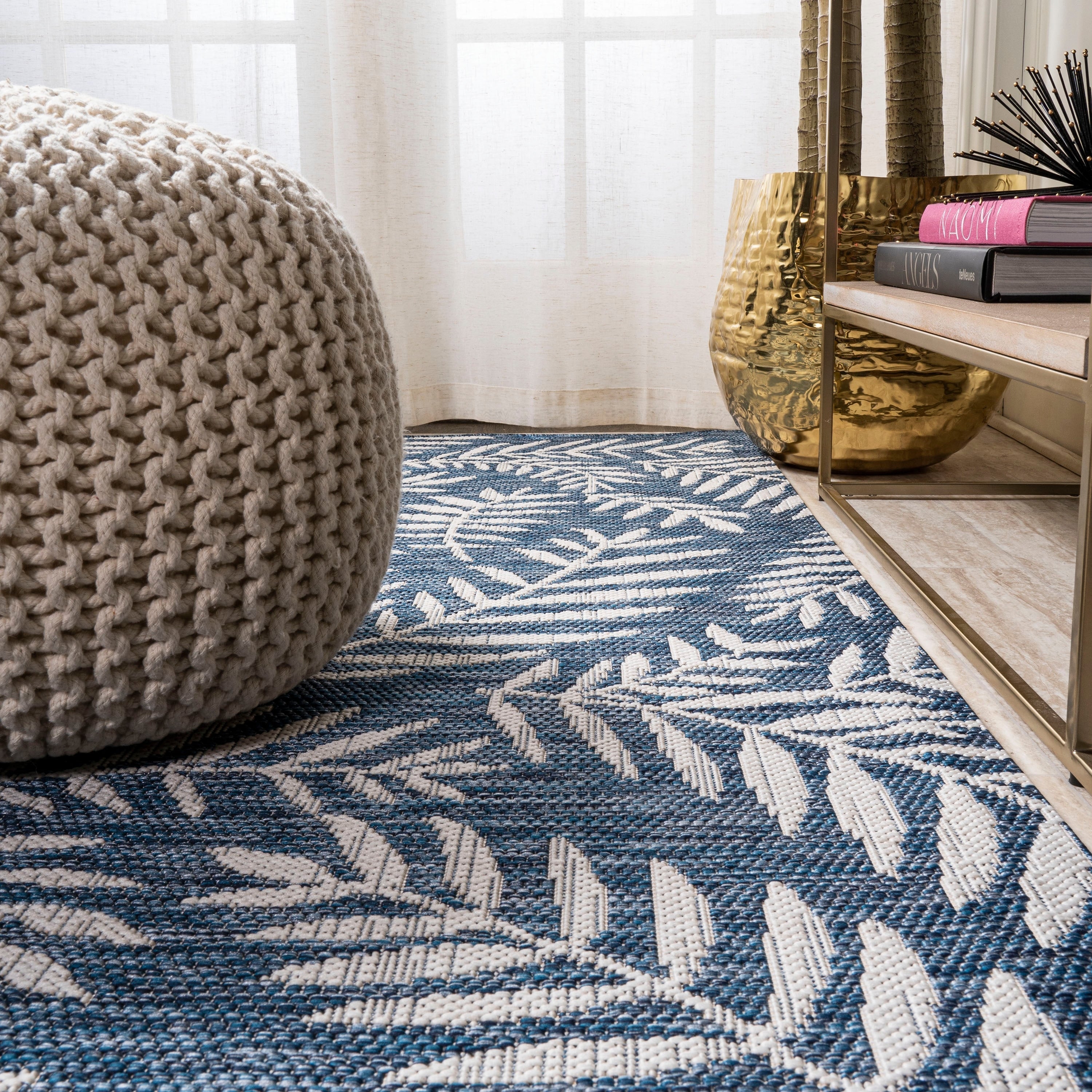 JONATHAN Y Tapis intérieur/extérieur à fronde de palmier Galon