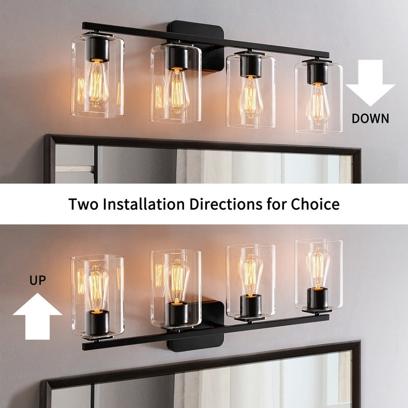 KAWOTI Lampe de salle de bain moderne à 4 lumières de 29 pouces avec abat-jour en verre transparent