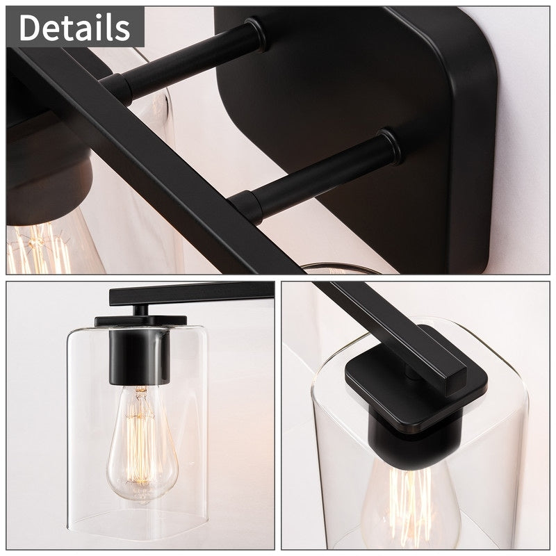 KAWOTI Lampe de salle de bain moderne à 4 lumières de 29 pouces avec abat-jour en verre transparent
