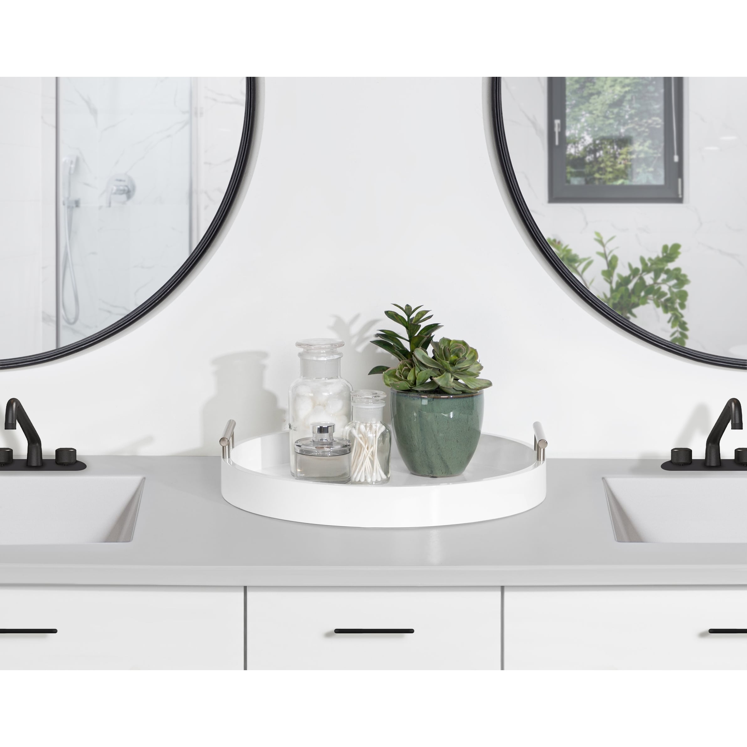 Plateau décoratif rond Kate et Laurel Lipton avec poignées en métal