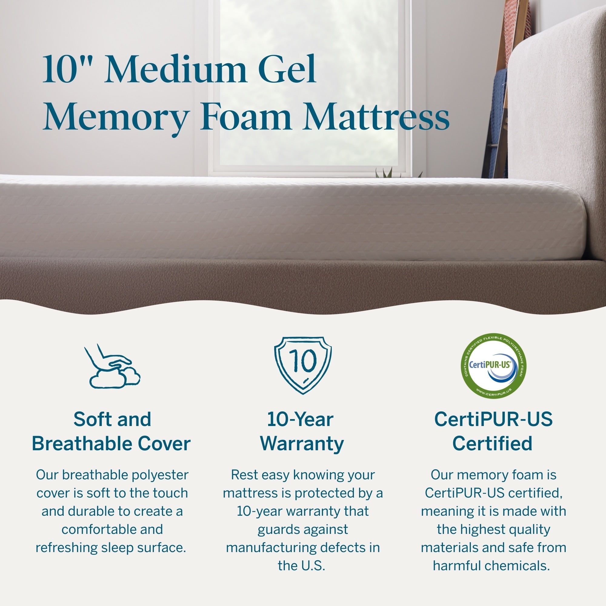 Matelas Lucid en mousse à mémoire de forme de luxe de 10 pouces