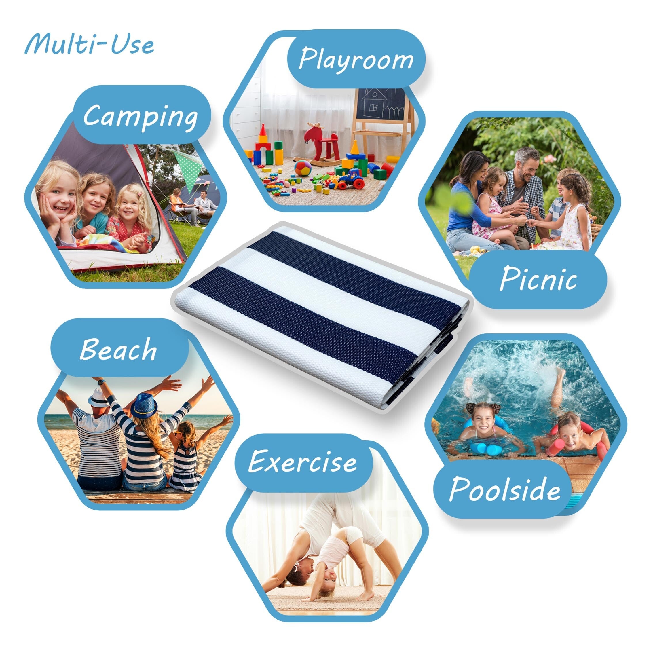 Tapis d'intérieur et d'extérieur à rayures de plage Lalune