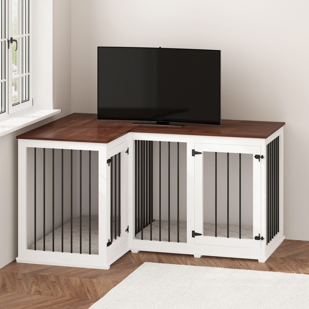 Cage d'angle pour 2 chiens, grande taille, en forme de L, 58,7 x 41,1 cm